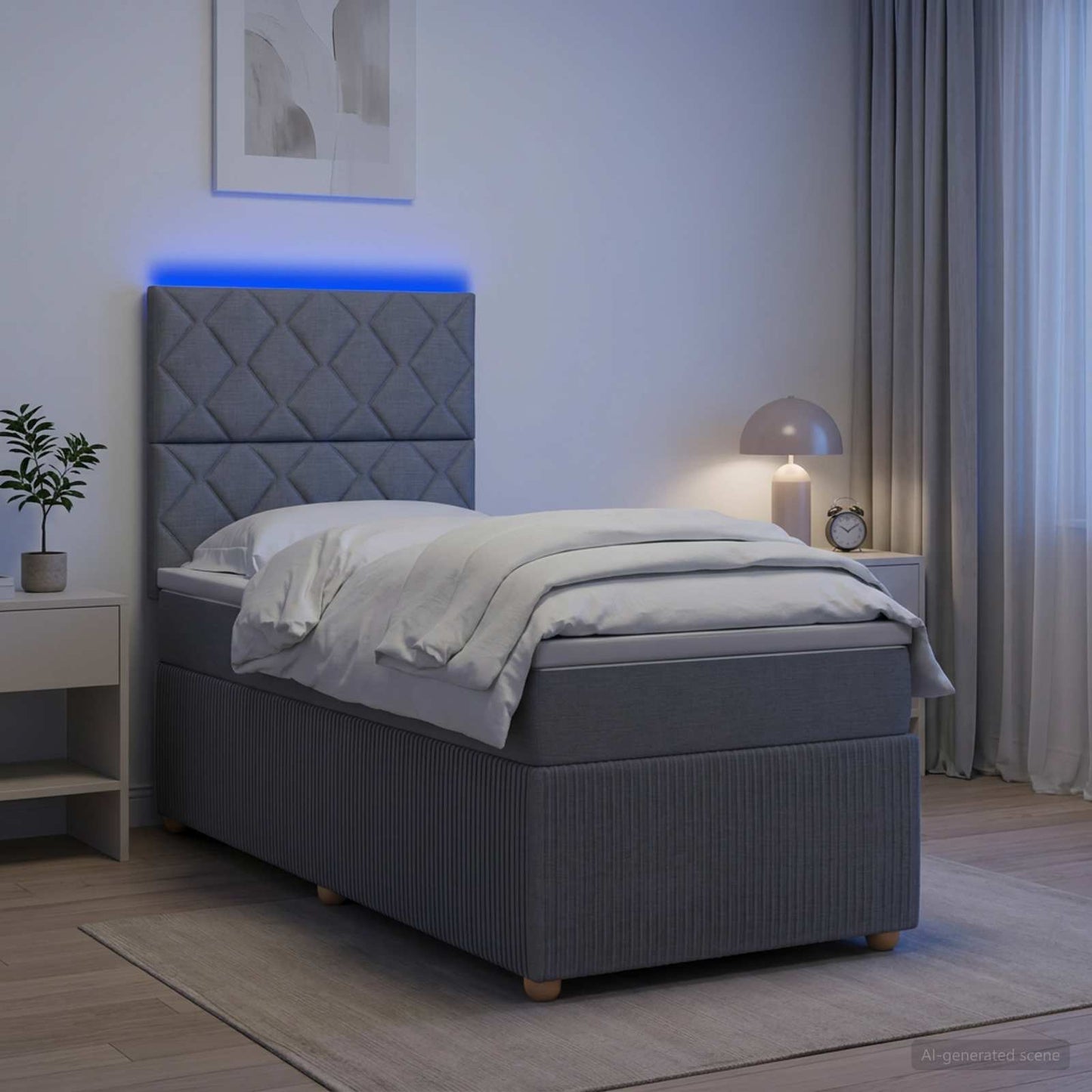 vidaXL Κρεβάτι με κουτί ελατηρίου LED και στρώμα Ανοιχτό γκρι Ύφασμα