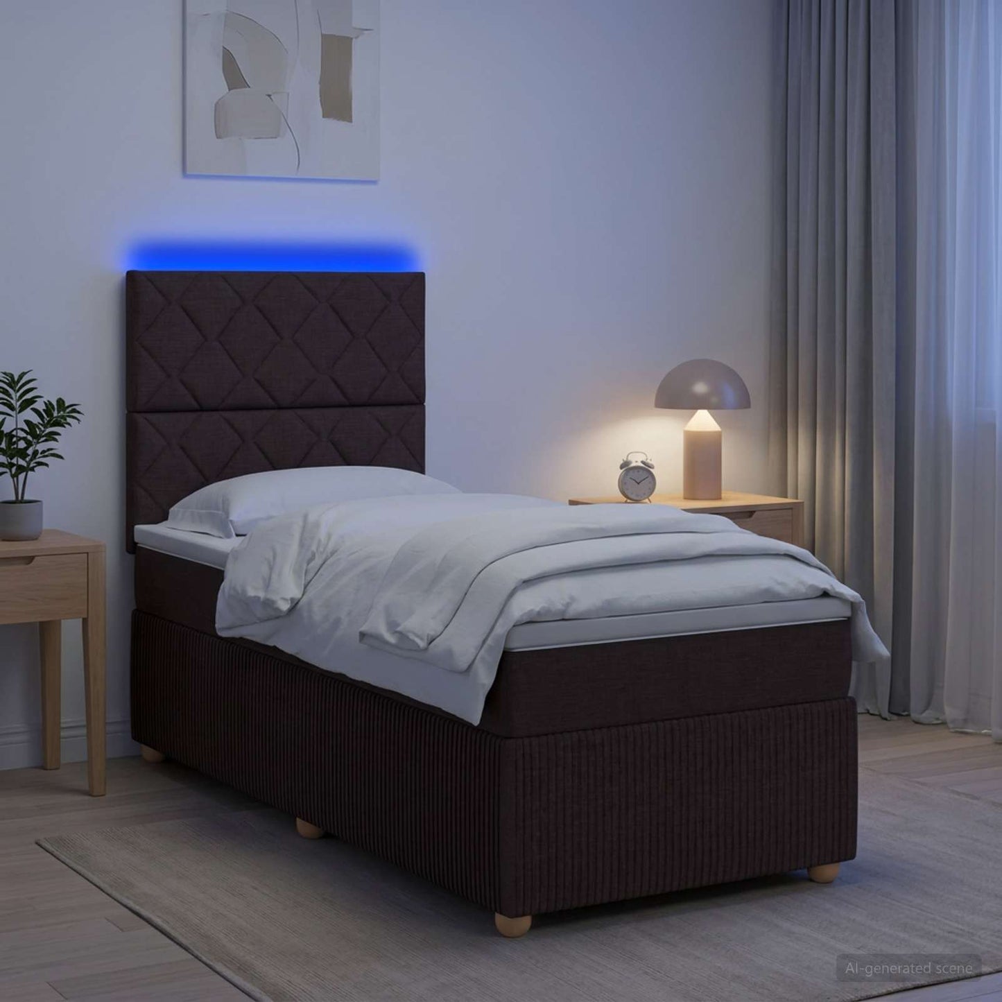 vidaXL Κρεβάτι με κουτί ελατηρίου LED και στρώμα Σκούρο Καφέ Ύφασμα