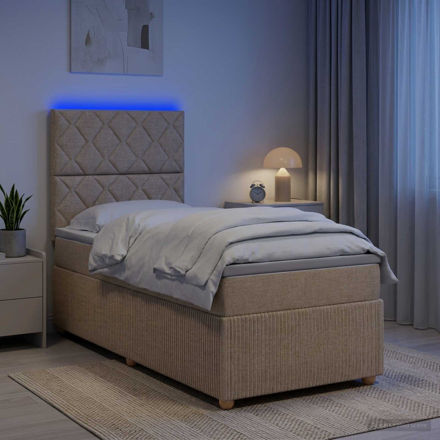vidaXL Κρεβάτι με κουτί ελατηρίου LED και στρώμα Κρεμ 100 x 200 cm