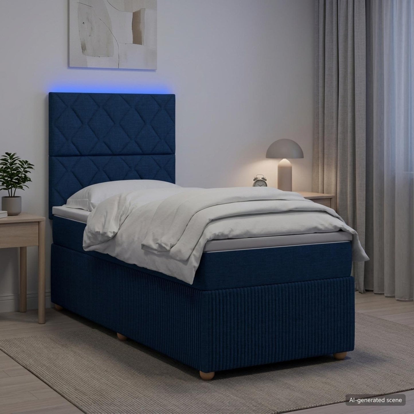 vidaXL Κρεβάτι με κουτί ελατηρίου LED και στρώμα Μπλε 90 x 200 cm