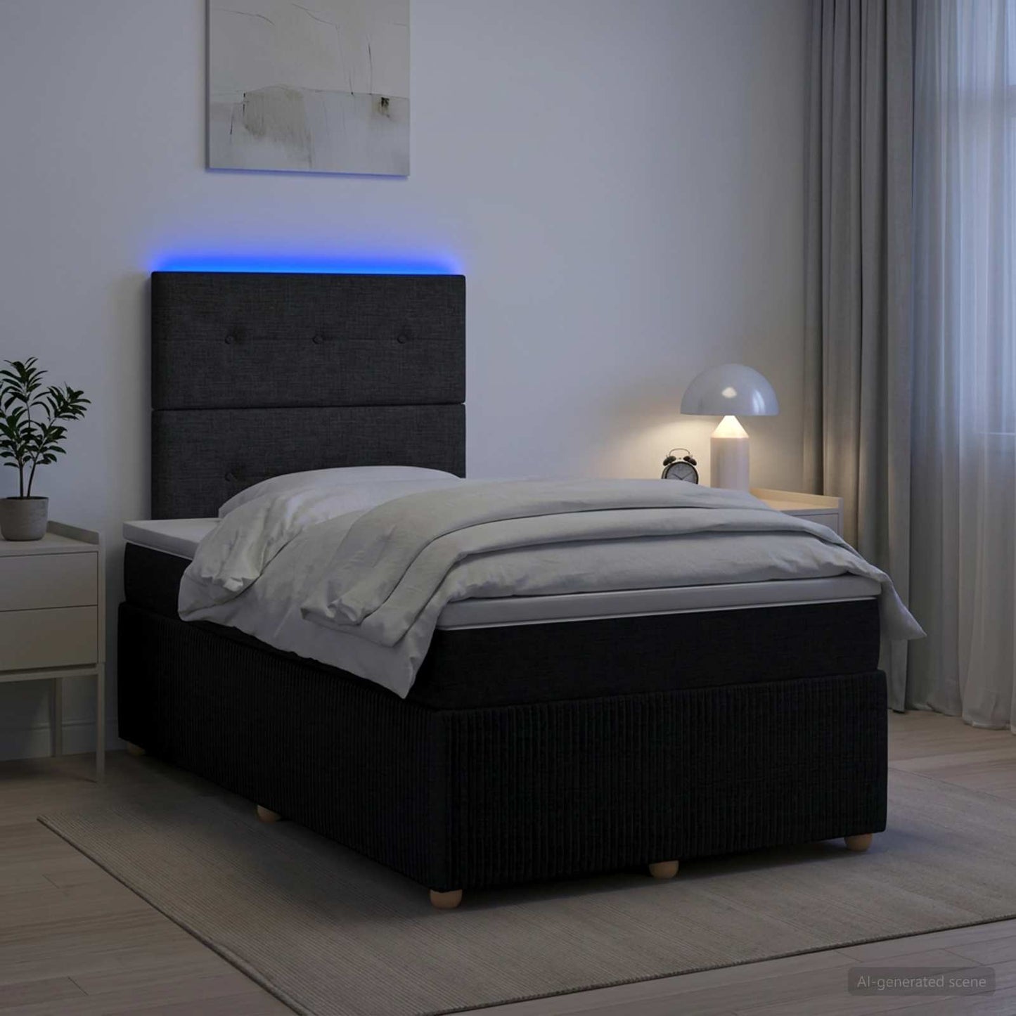 vidaXL Κρεβάτι με κουτί ελατηρίου LED και στρώμα Μαύρο 120 x 190 cm