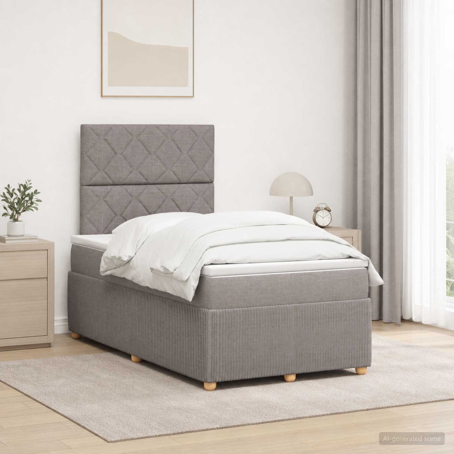 vidaXL Κρεβάτι με κουτί ελατηρίου LED και στρώμα Taupe 120 x 190 cm
