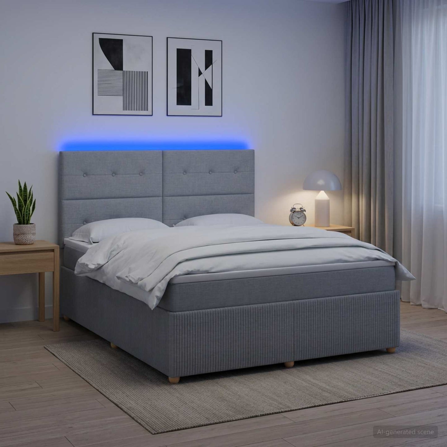 vidaXL Κρεβάτι με κουτί ελατηρίου LED και στρώμα Ανοιχτό γκρι Ύφασμα