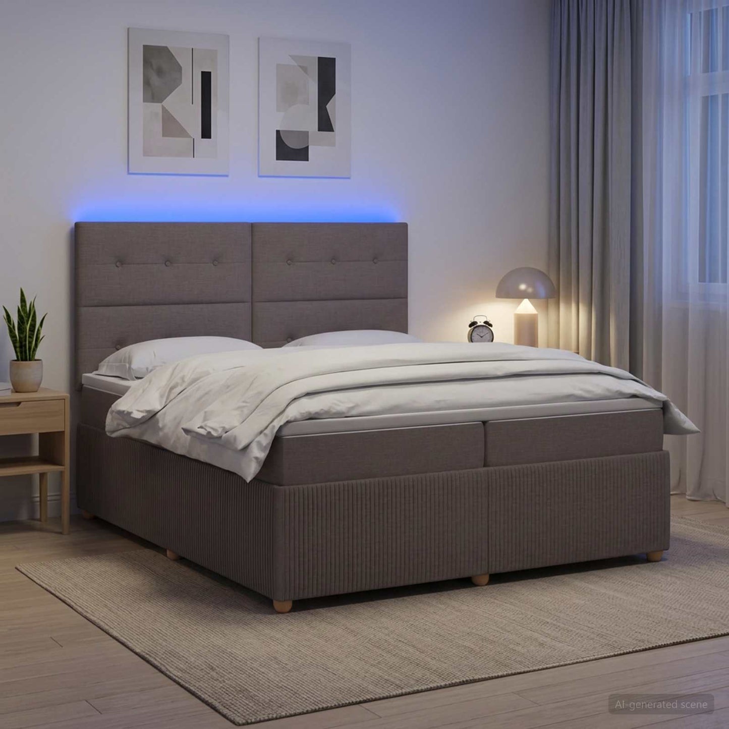 vidaXL Κρεβάτι με κουτί ελατηρίου LED και στρώμα Taupe 200 x 200 cm