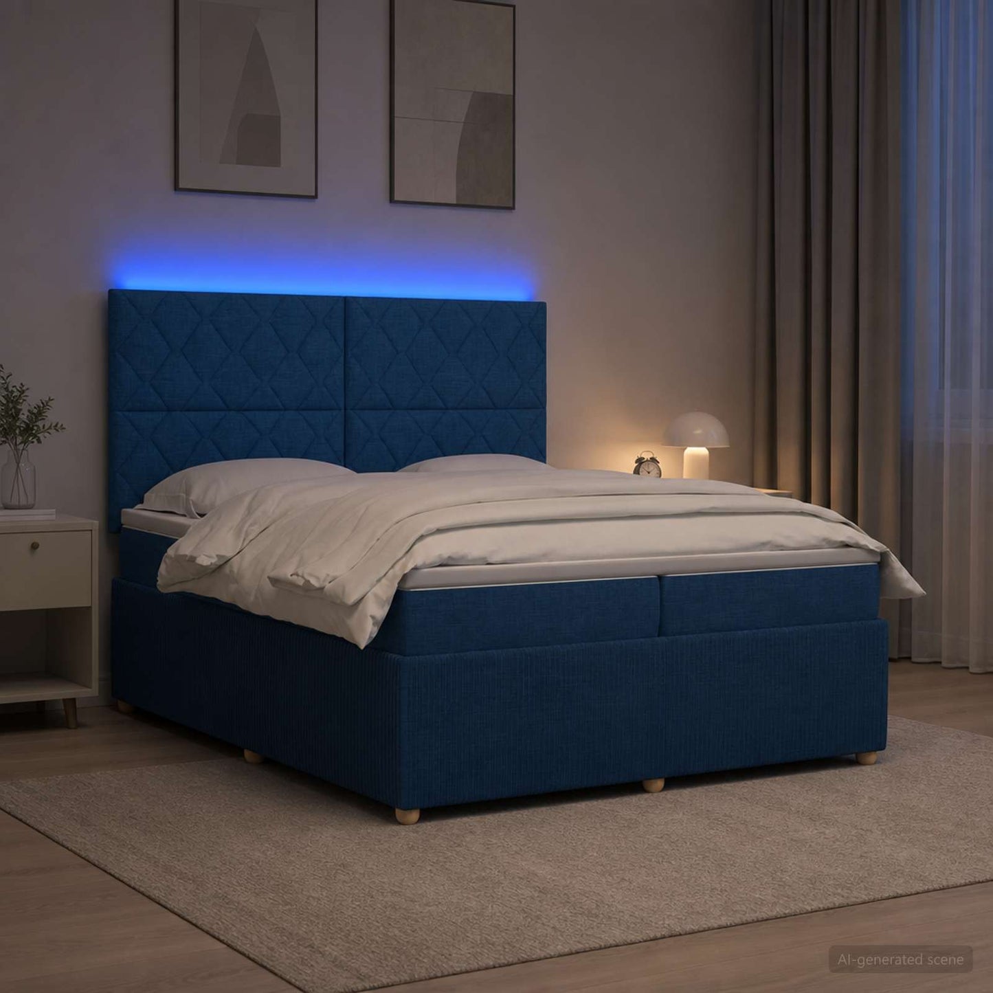 vidaXL Κρεβάτι με κουτί ελατηρίου LED και στρώμα Μπλε 200 x 200 cm
