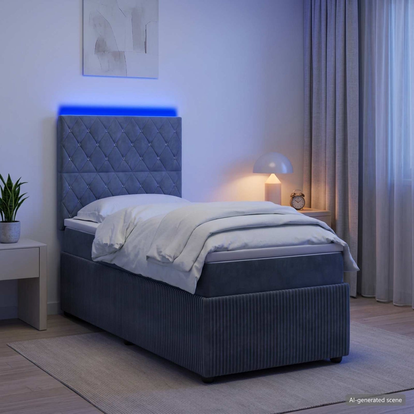 vidaXL Κρεβάτι με κουτί ελατηρίου LED και στρώμα Σκούρο Γκρι Βελούδο