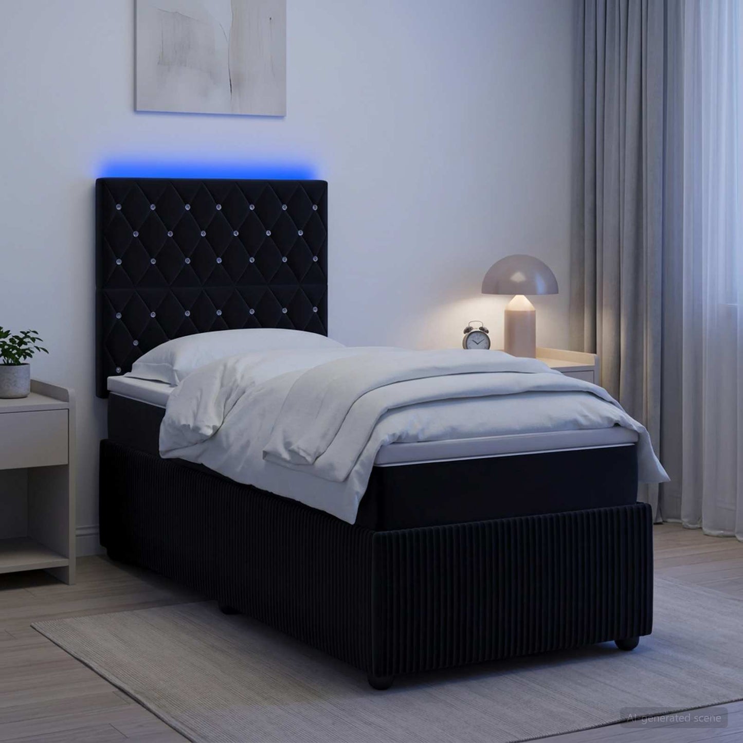 vidaXL Κρεβάτι με κουτί ελατηρίου LED και στρώμα Μαύρο 100 x 200 cm