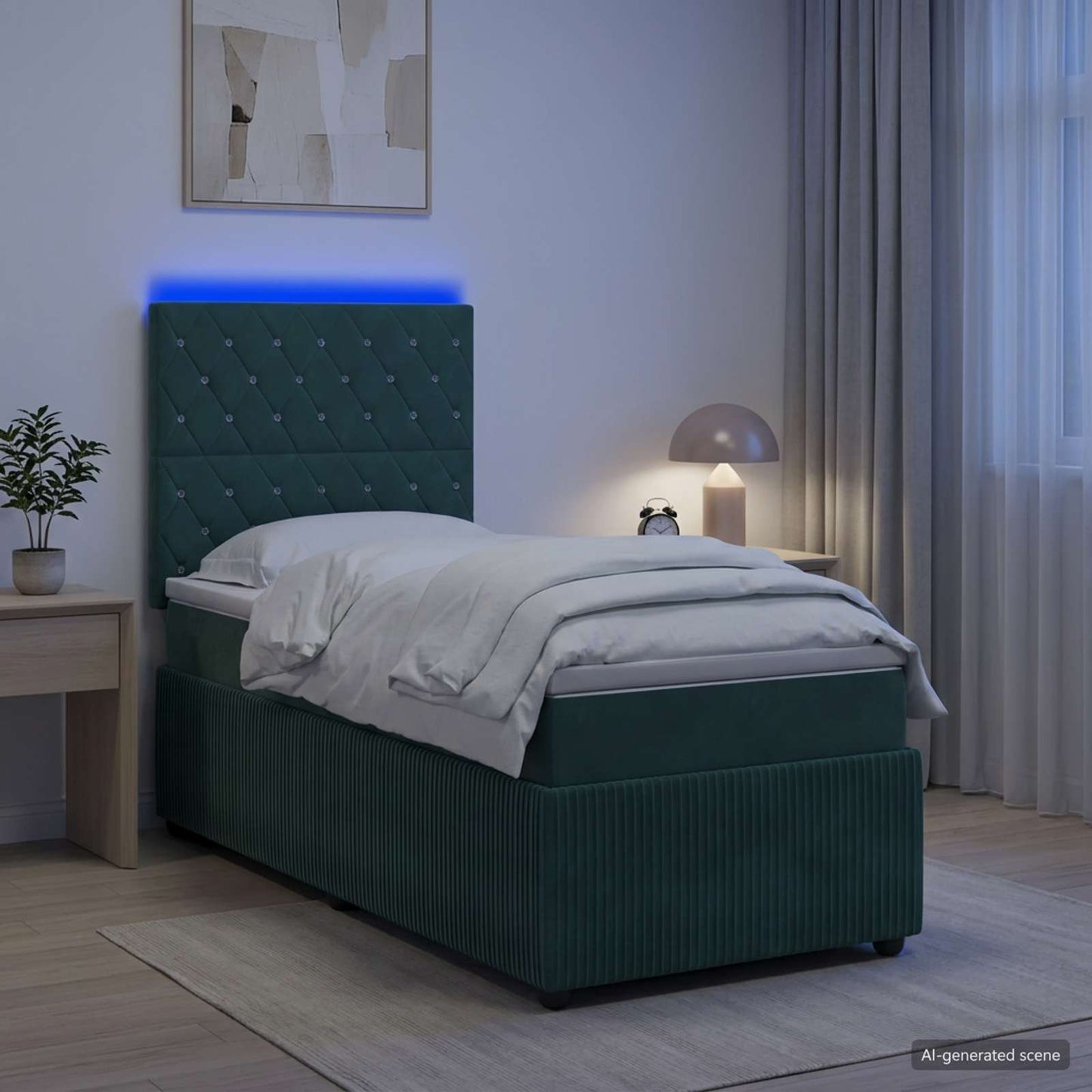 vidaXL Κρεβάτι με κουτί ελατηρίου LED και στρώμα Σκούρο Πράσινο