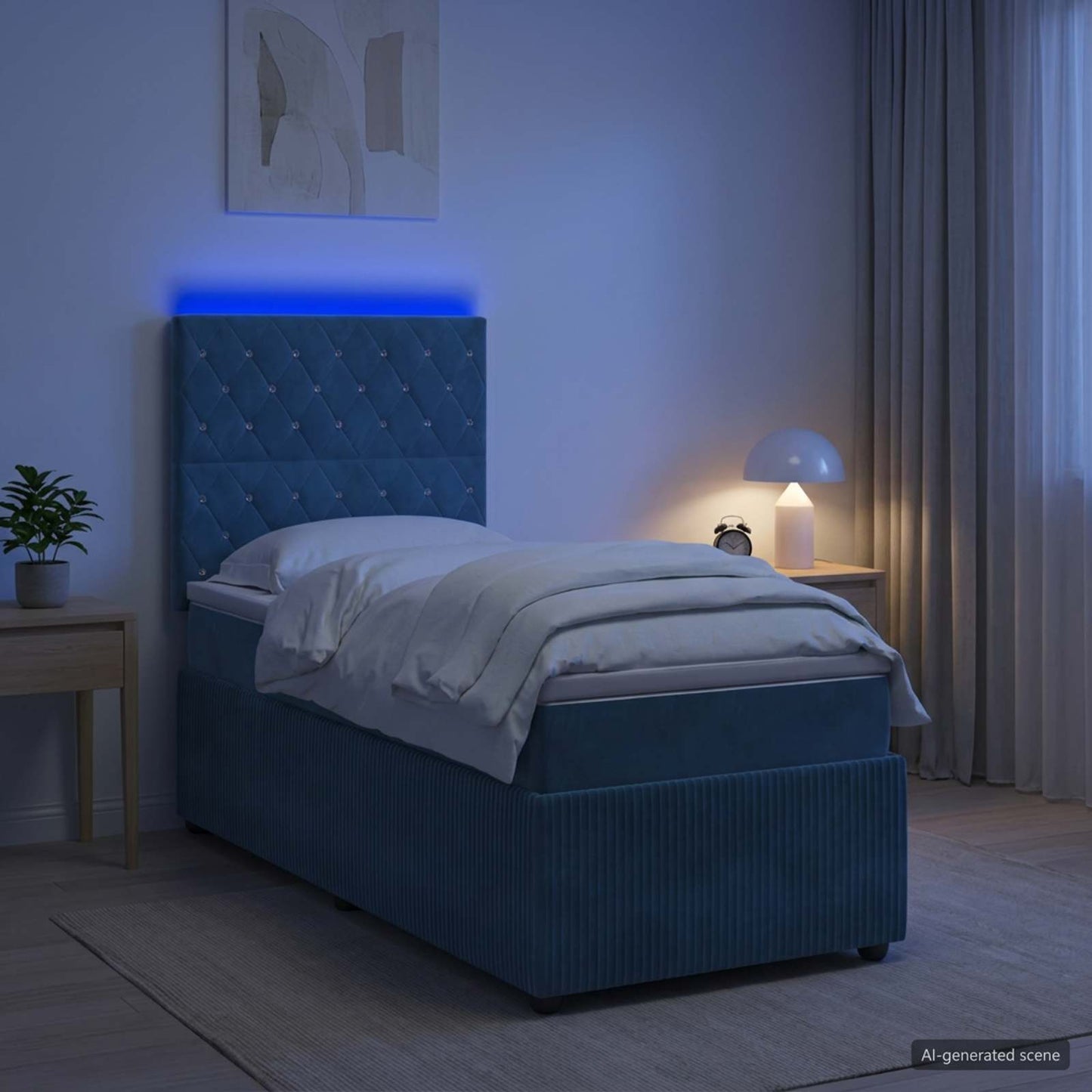 vidaXL Κρεβάτι με κουτί ελατηρίου LED και στρώμα Μπλε 90 x 200 cm