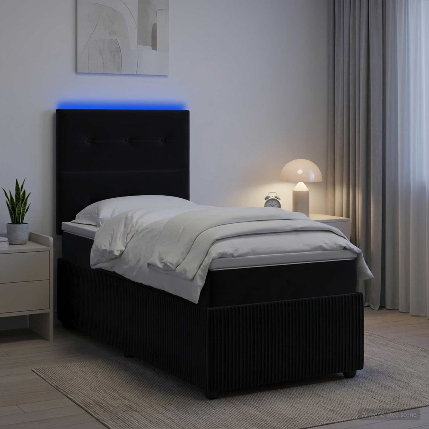 vidaXL Κρεβάτι με κουτί ελατηρίου LED και στρώμα Μαύρο 80 x 200 cm