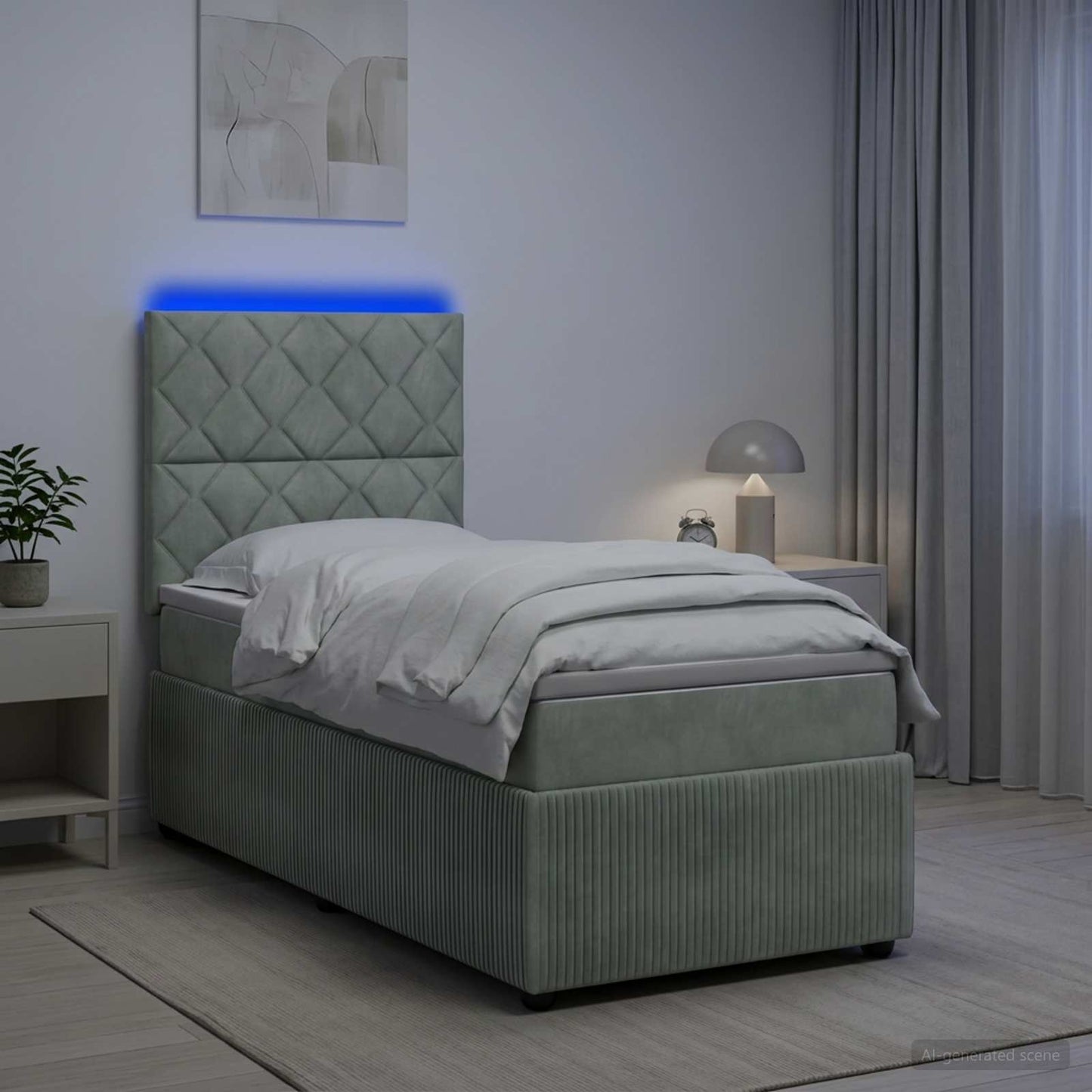 vidaXL Κρεβάτι με κουτί ελατηρίου LED και στρώμα Ανοιχτό γκρι Βελούδο
