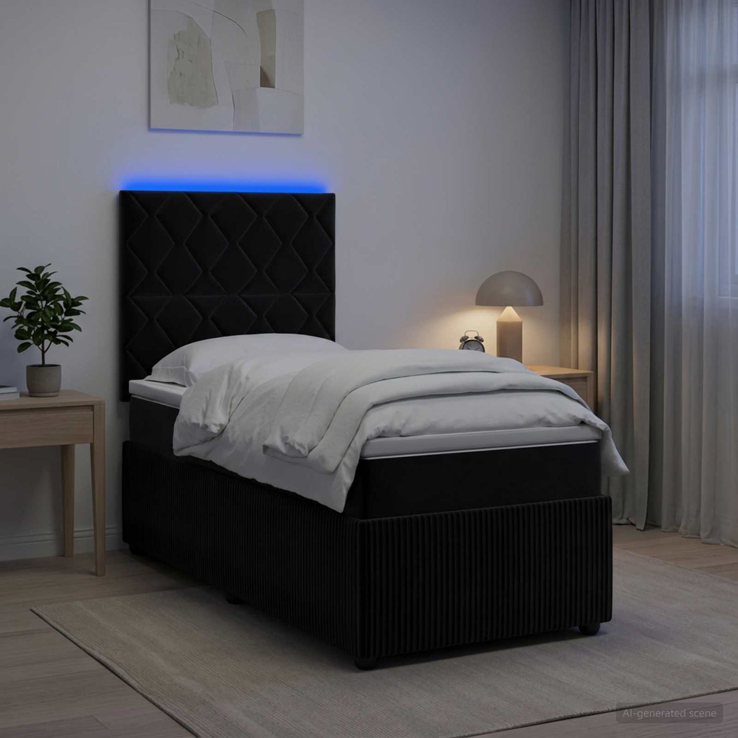 vidaXL Κρεβάτι με κουτί ελατηρίου LED και στρώμα Μαύρο 80 x 200 cm