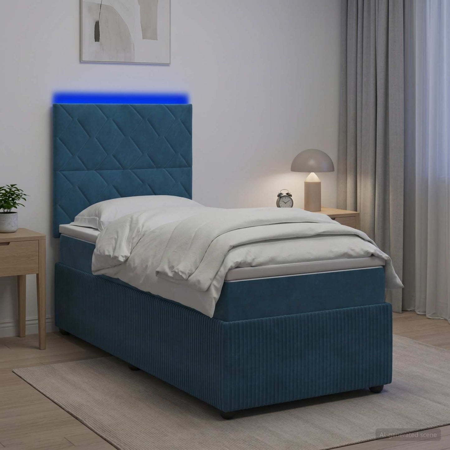 vidaXL Κρεβάτι με κουτί ελατηρίου LED και στρώμα Μπλε 80 x 200 cm