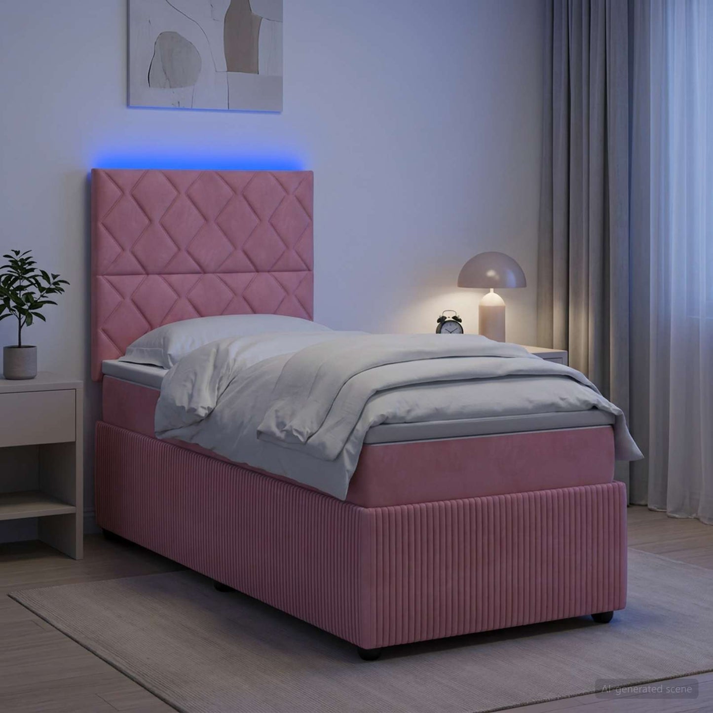 vidaXL Κρεβάτι με κουτί ελατηρίου LED και στρώμα Ροζ 80 x 200 cm