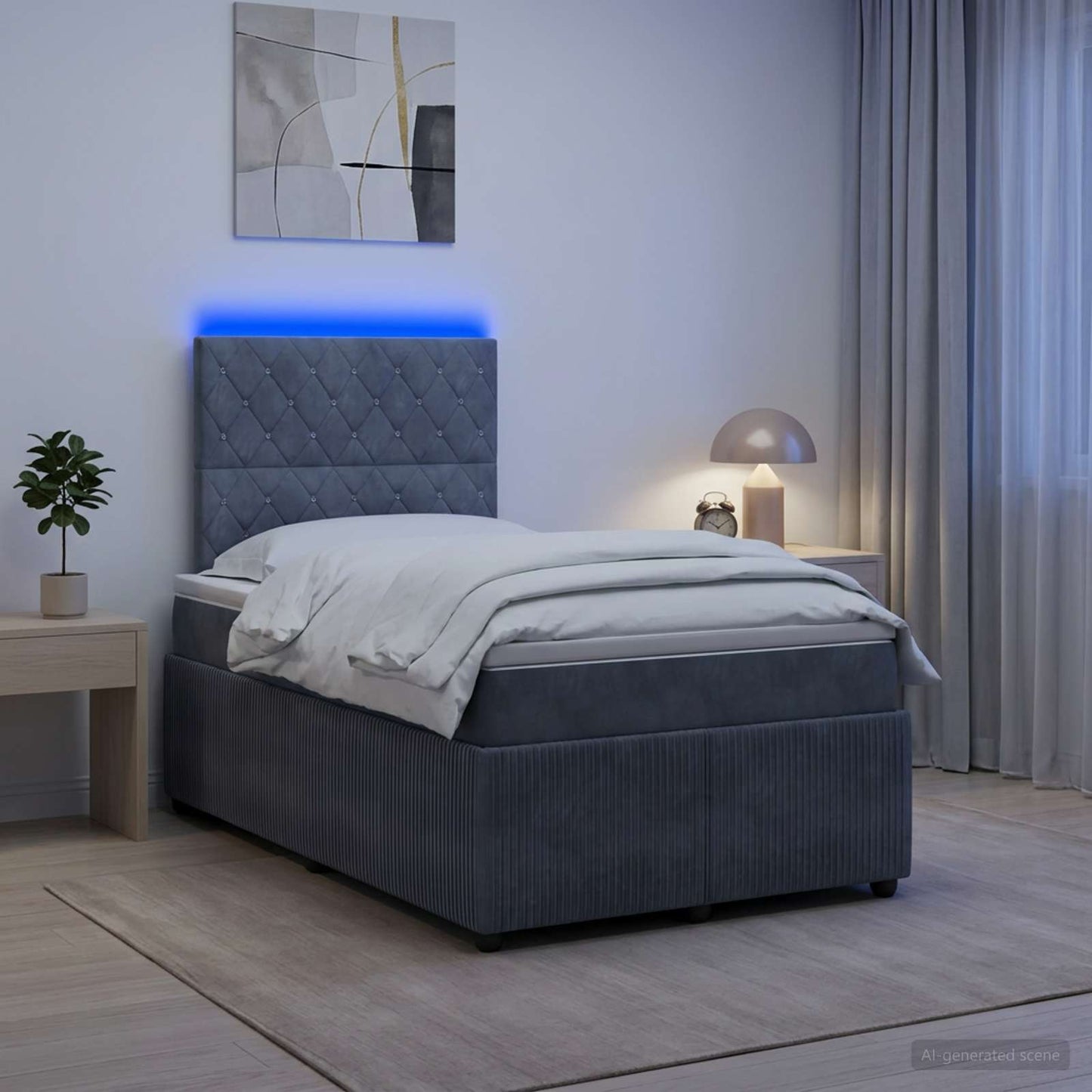 vidaXL Κρεβάτι με κουτί ελατηρίου LED και στρώμα Σκούρο Γκρι Βελούδο