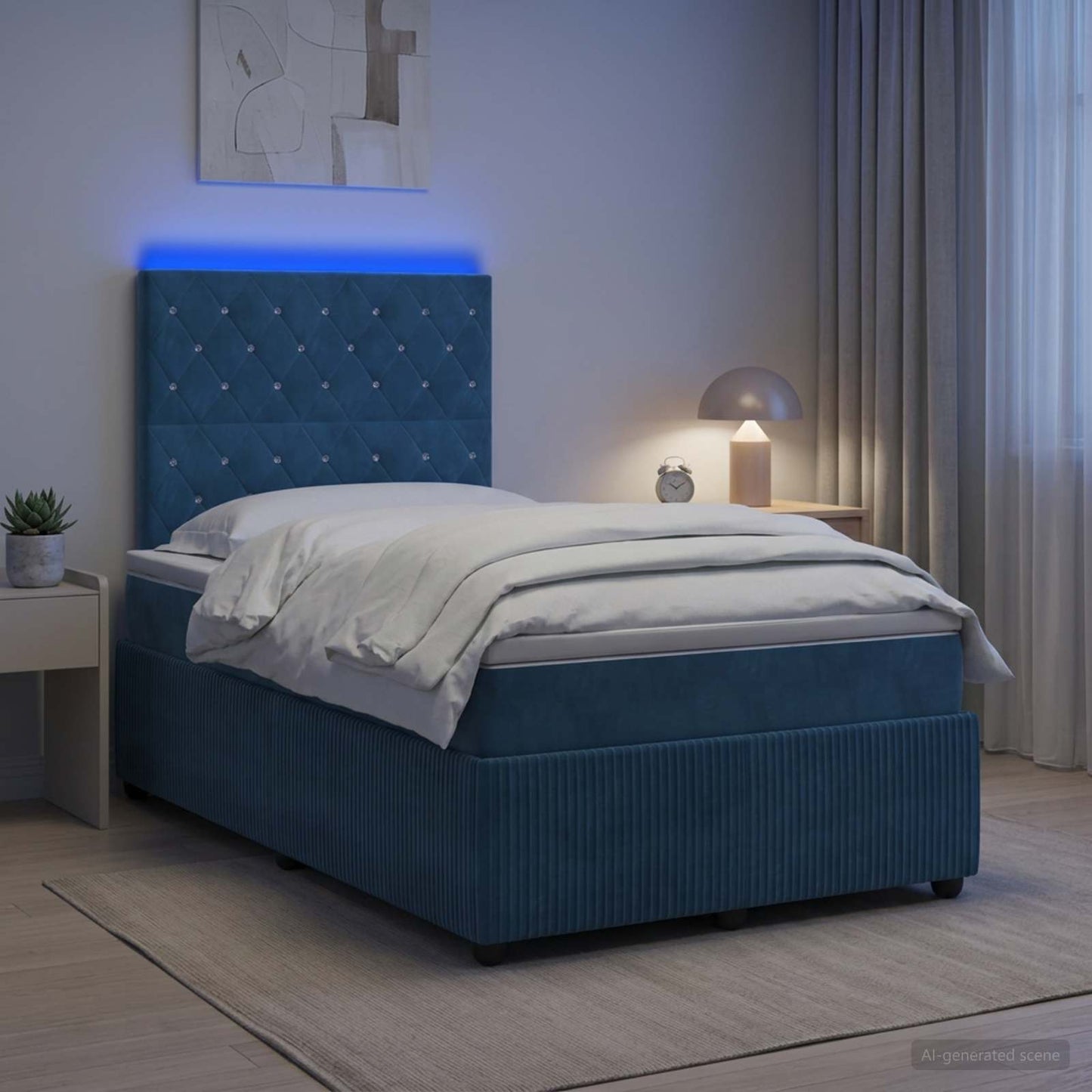 vidaXL Κρεβάτι με κουτί ελατηρίου LED και στρώμα Μπλε 120 x 200 cm