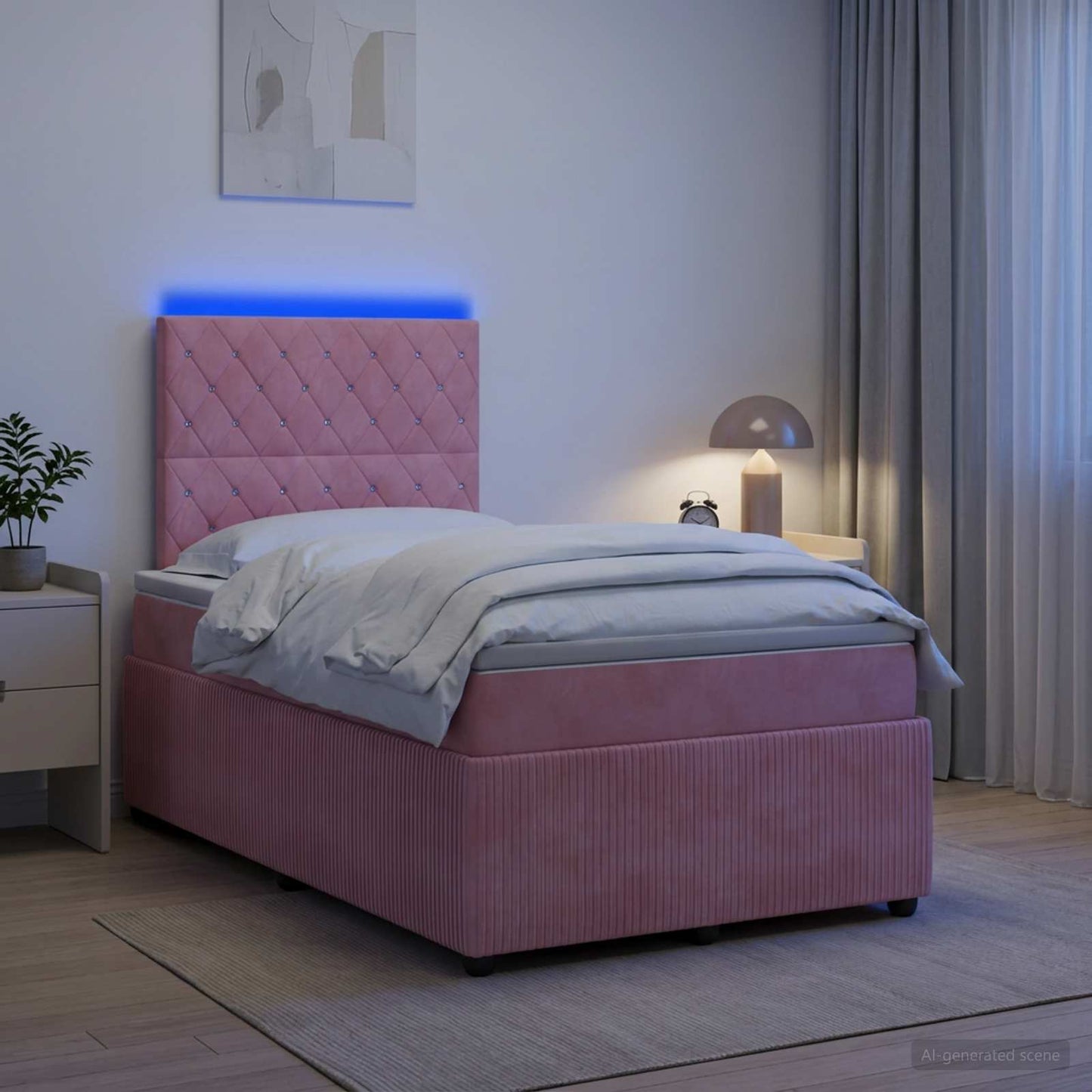 vidaXL Κρεβάτι με κουτί ελατηρίου LED και στρώμα Ροζ 120 x 190 cm