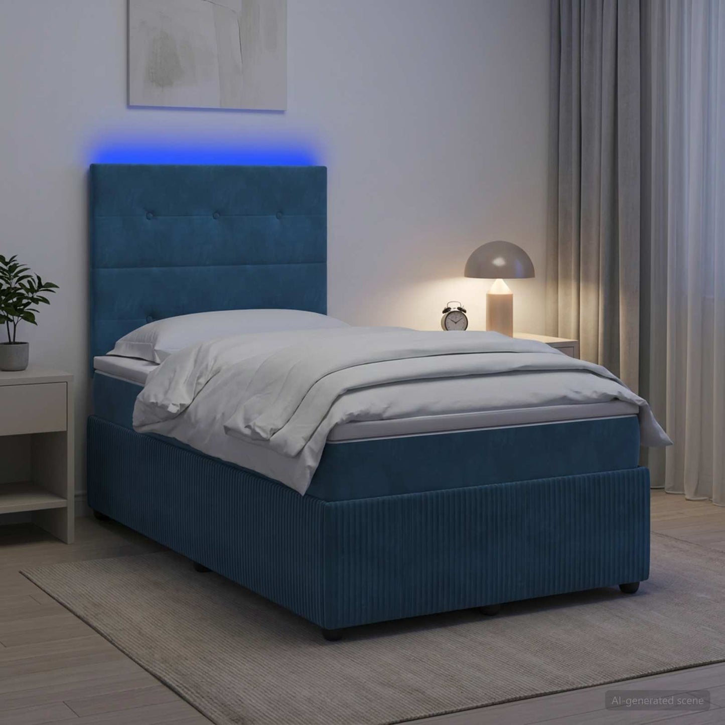 vidaXL Κρεβάτι με κουτί ελατηρίου LED και στρώμα Μπλε 120 x 200 cm