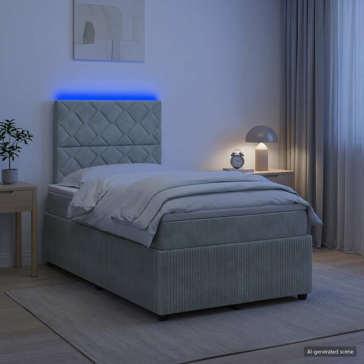 vidaXL Κρεβάτι με κουτί ελατηρίου LED και στρώμα Ανοιχτό γκρι Βελούδο