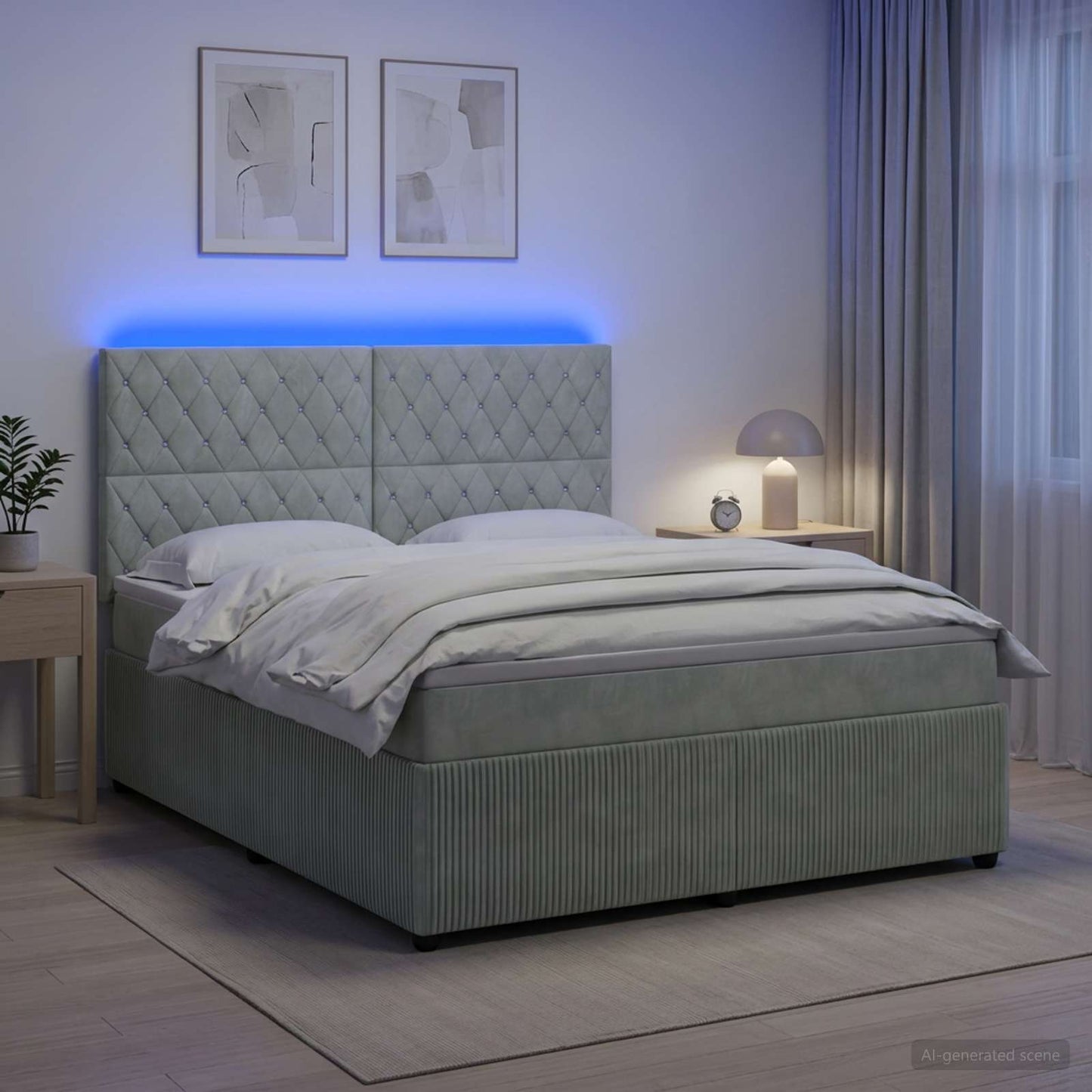 vidaXL Κρεβάτι με κουτί ελατηρίου LED και στρώμα Ανοιχτό γκρι Βελούδο