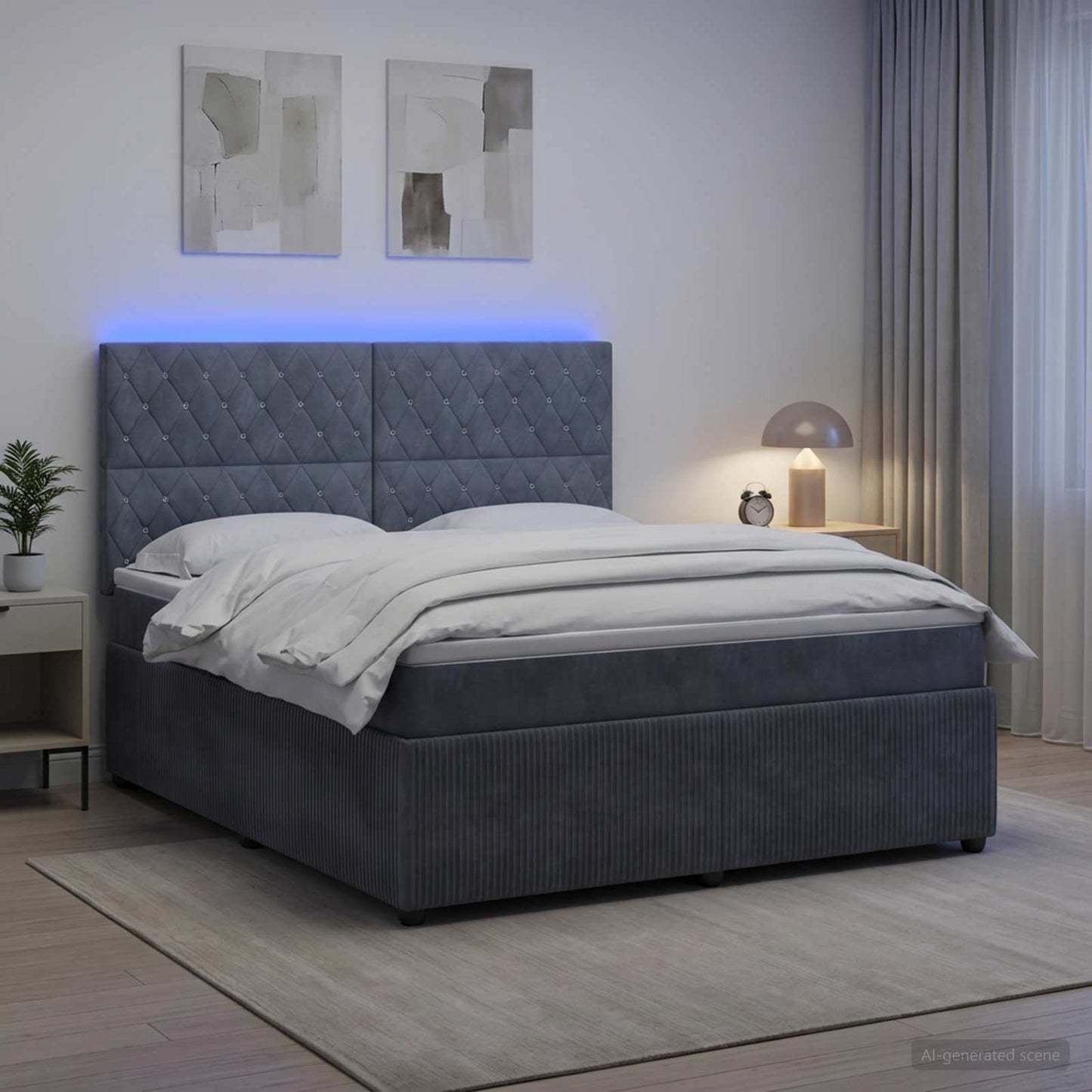 vidaXL Κρεβάτι με κουτί ελατηρίου LED και στρώμα Σκούρο Γκρι Βελούδο