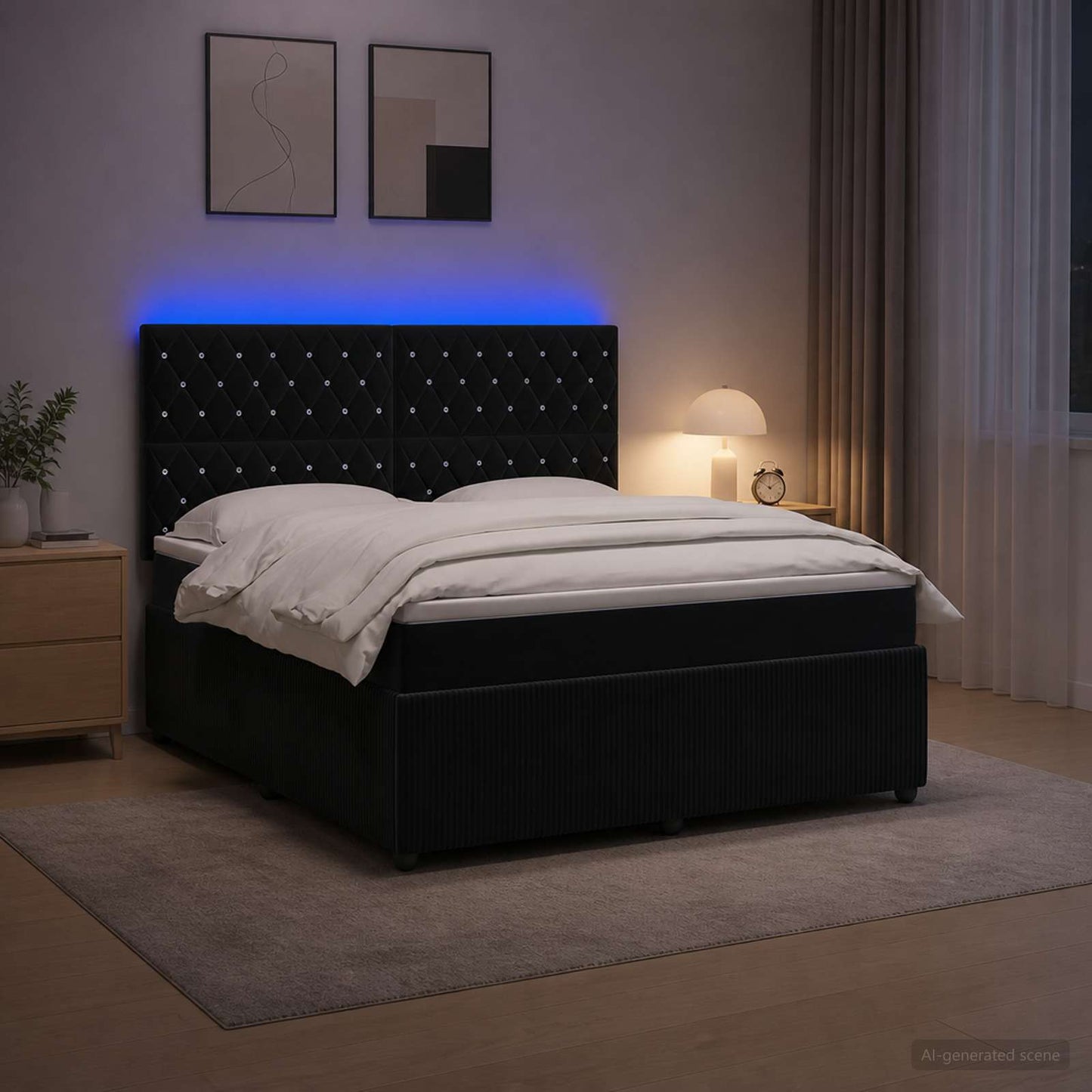 vidaXL Κρεβάτι με κουτί ελατηρίου LED και στρώμα Μαύρο 140 x 190 cm
