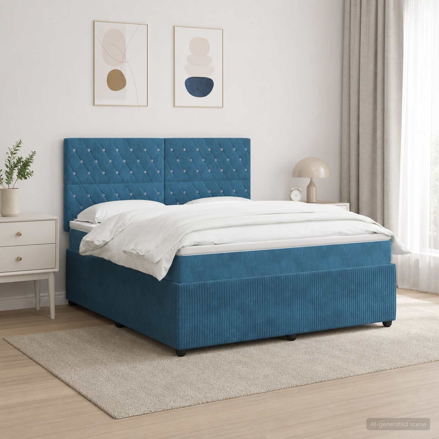 vidaXL Κρεβάτι με κουτί ελατηρίου LED και στρώμα Μπλε 140 x 190 cm