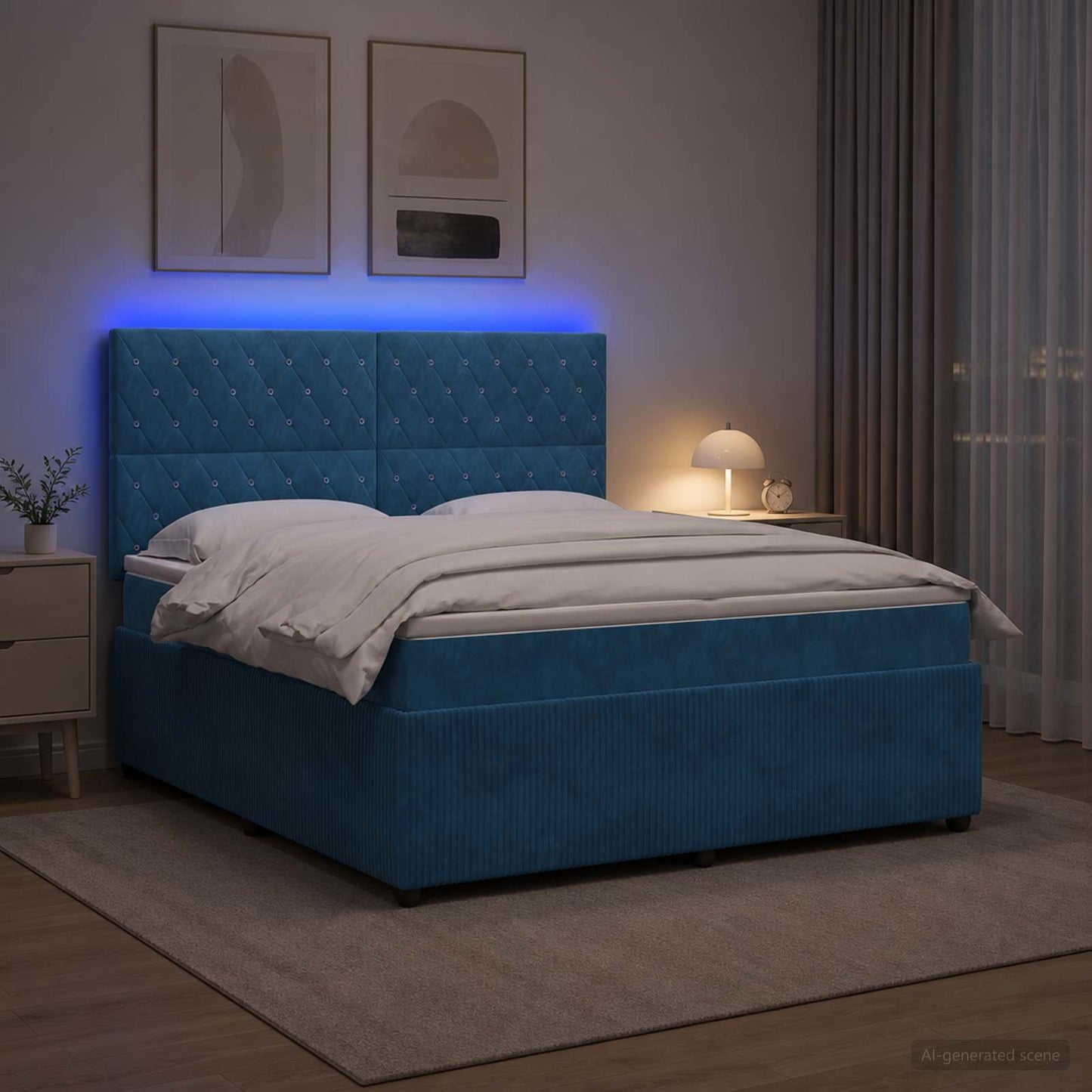 vidaXL Κρεβάτι με κουτί ελατηρίου LED και στρώμα Μπλε 180 x 200 cm