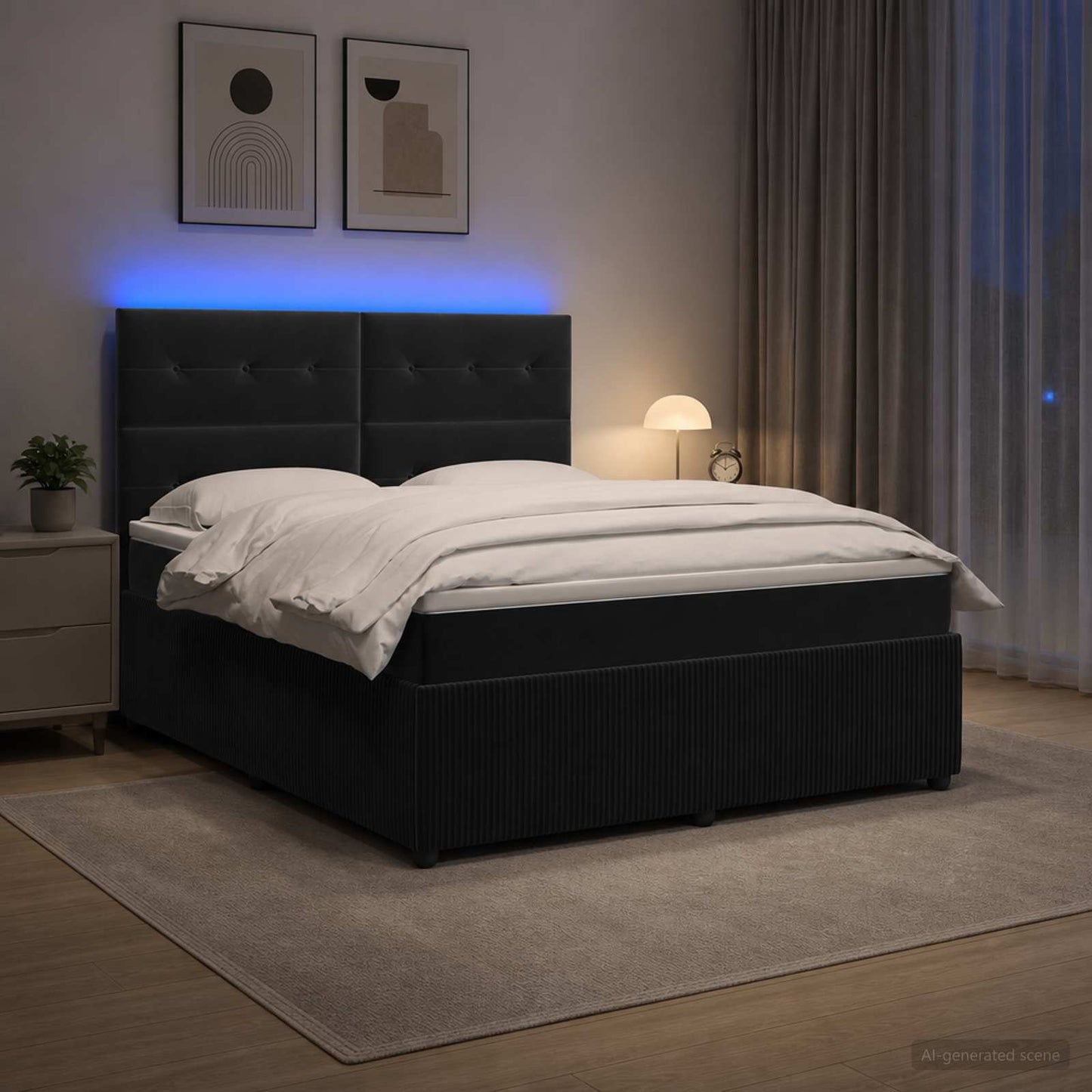 vidaXL Κρεβάτι με κουτί ελατηρίου LED και στρώμα Μαύρο 160 x 200 cm