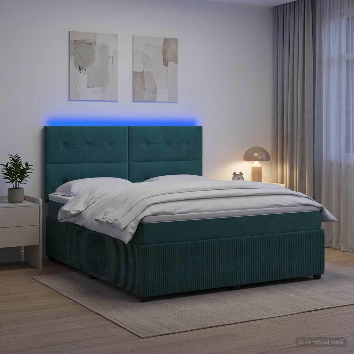 vidaXL Κρεβάτι με κουτί ελατηρίου LED και στρώμα Σκούρο Πράσινο