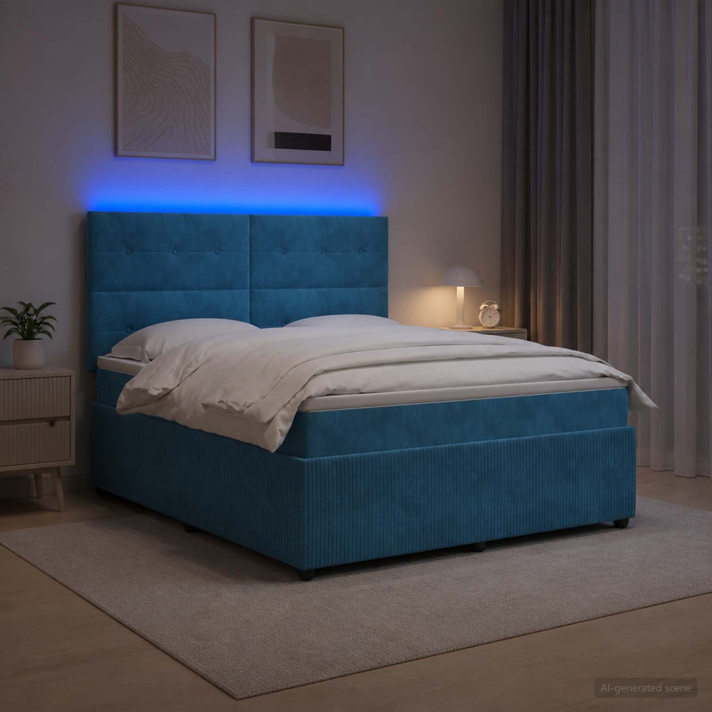 vidaXL Κρεβάτι με κουτί ελατηρίου LED και στρώμα Μπλε 160 x 200 cm