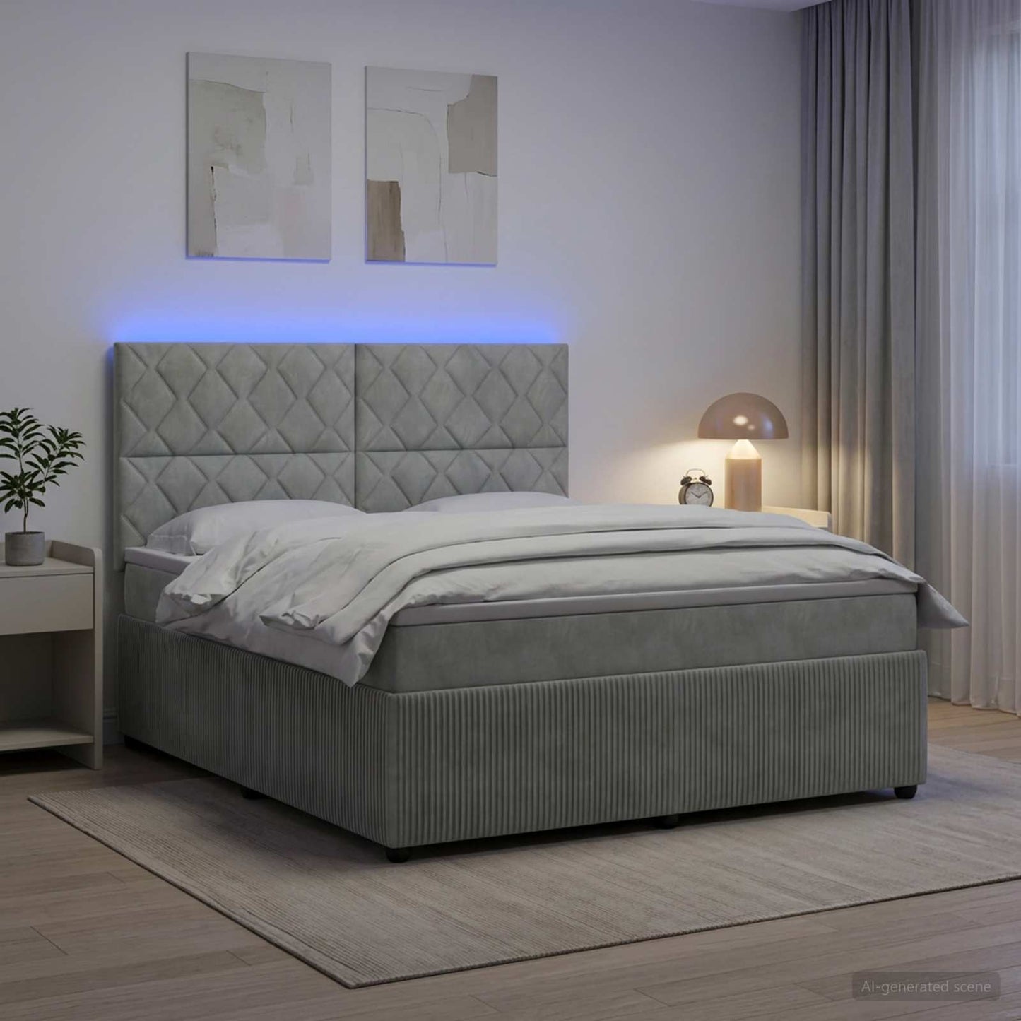 vidaXL Κρεβάτι με κουτί ελατηρίου LED και στρώμα Ανοιχτό γκρι Βελούδο