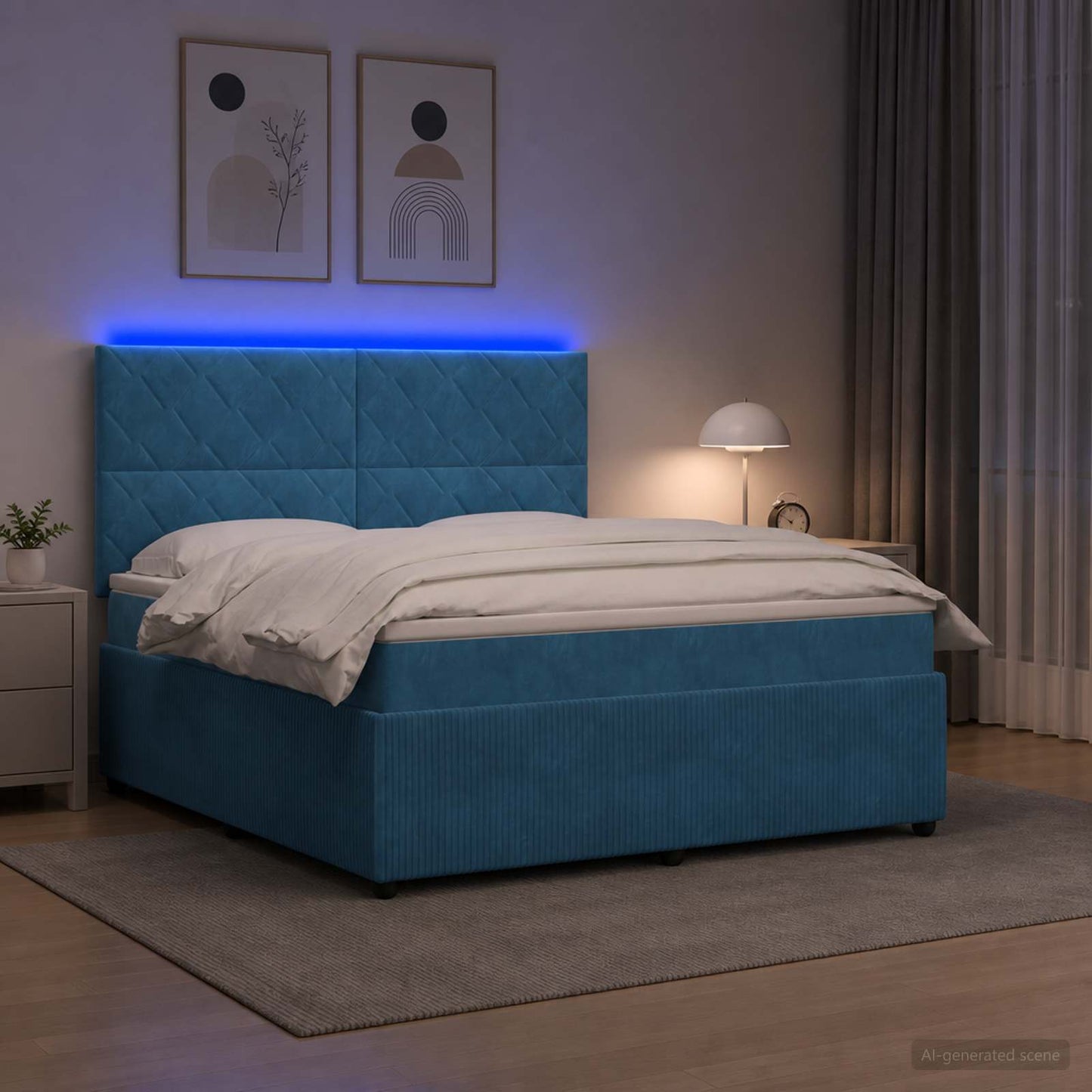 vidaXL Κρεβάτι με κουτί ελατηρίου LED και στρώμα Μπλε 140 x 200 cm