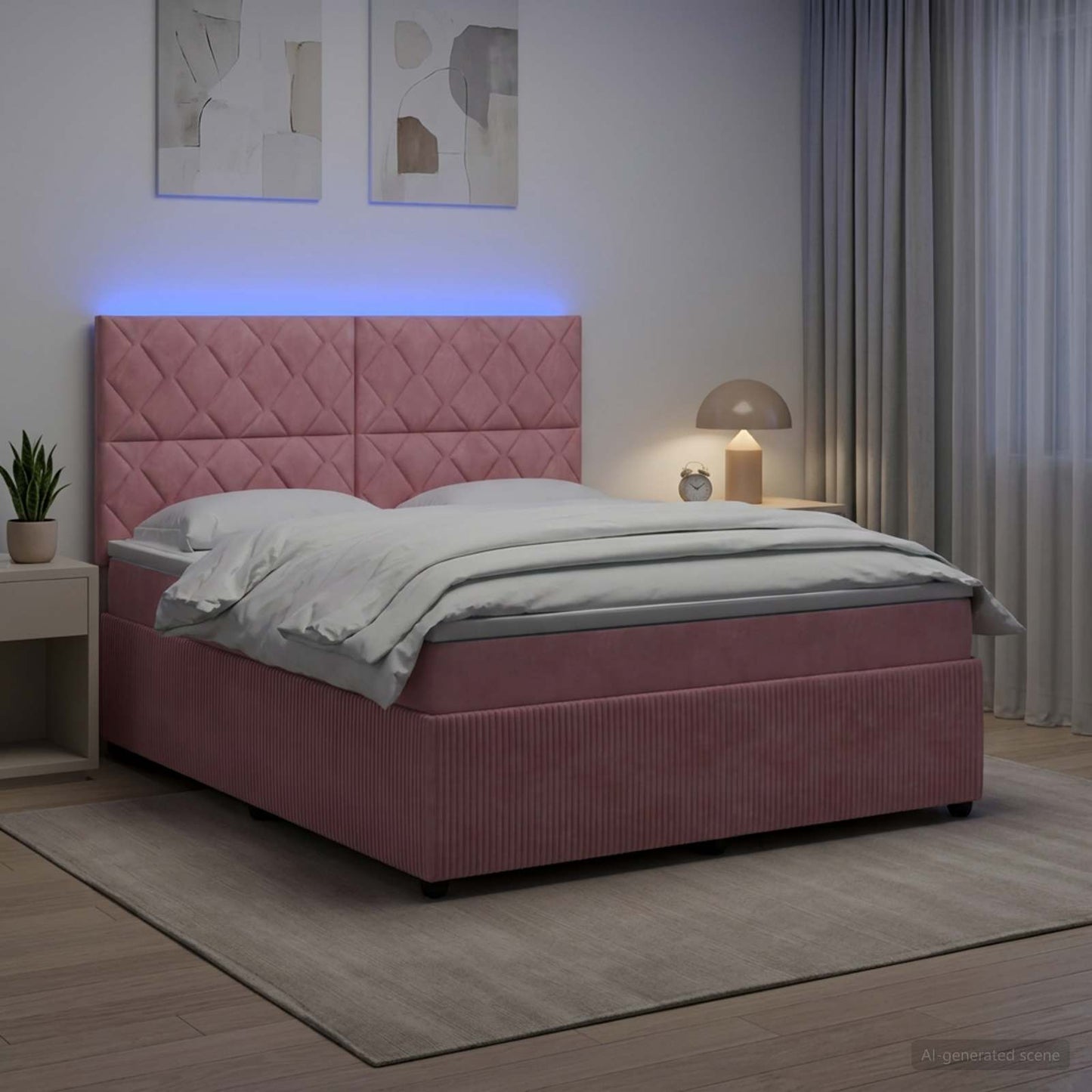vidaXL Κρεβάτι με κουτί ελατηρίου LED και στρώμα Ροζ 180 x 200 cm
