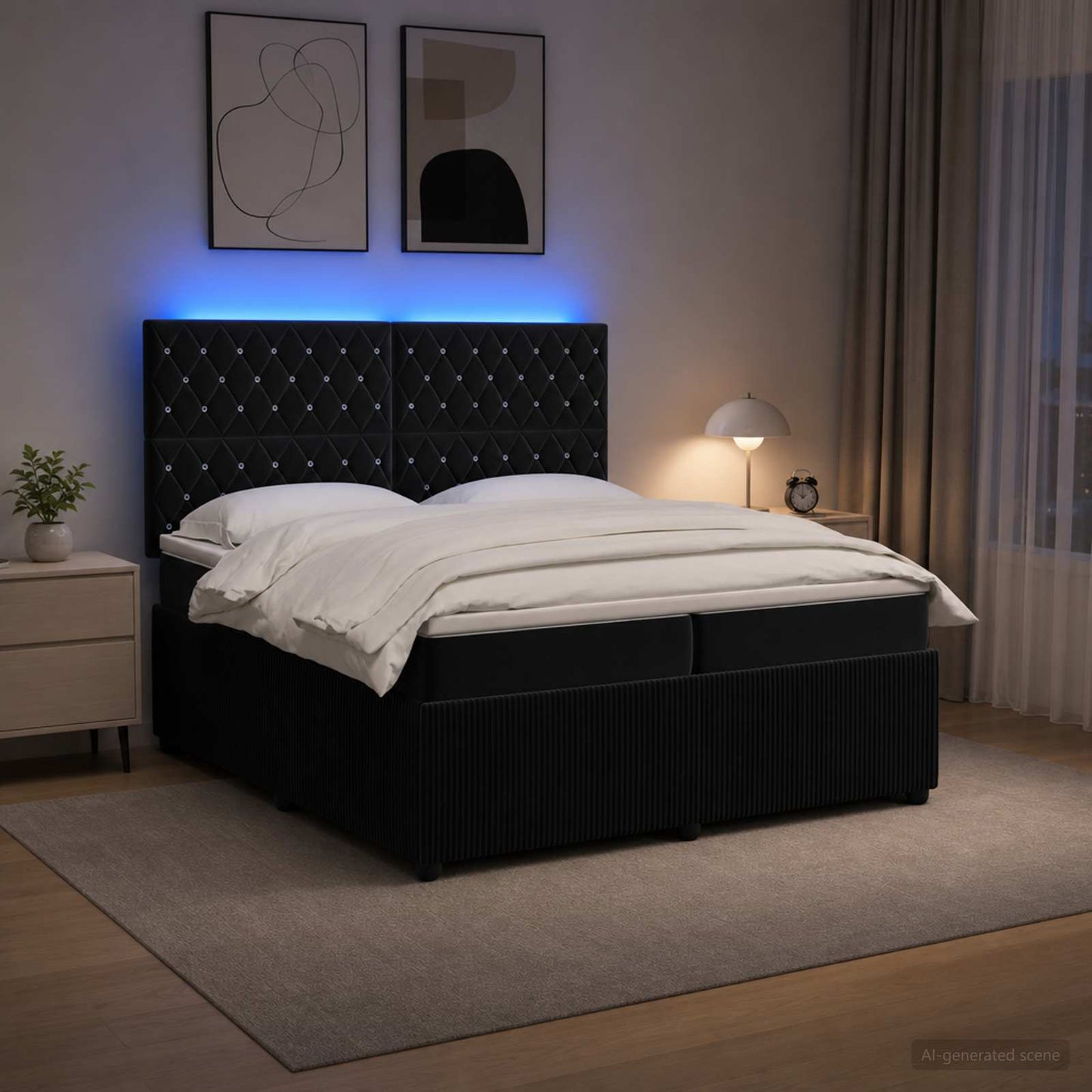 vidaXL Κρεβάτι με κουτί ελατηρίου LED και στρώμα Μαύρο 200 x 200 cm