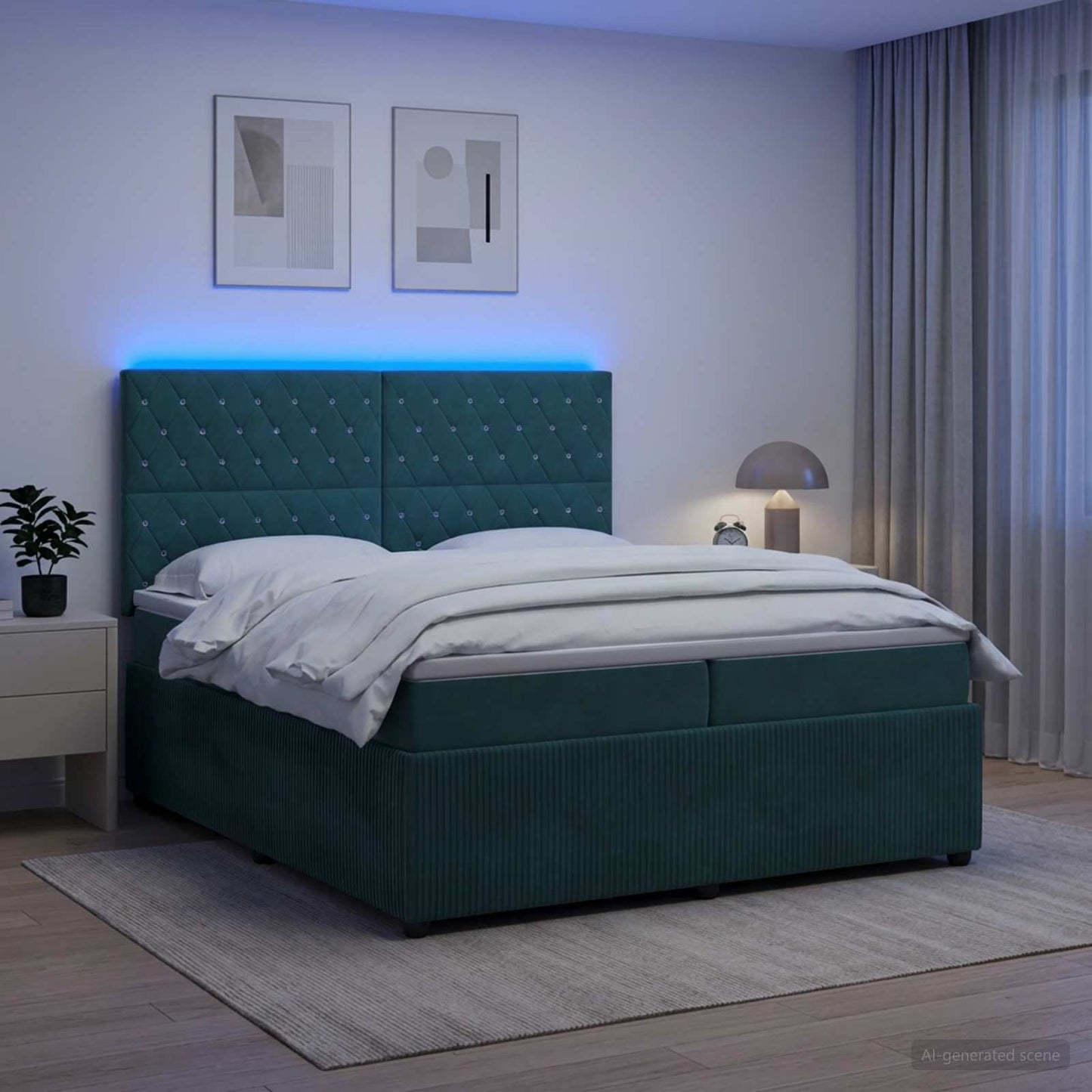 vidaXL Κρεβάτι με κουτί ελατηρίου LED και στρώμα Σκούρο Πράσινο