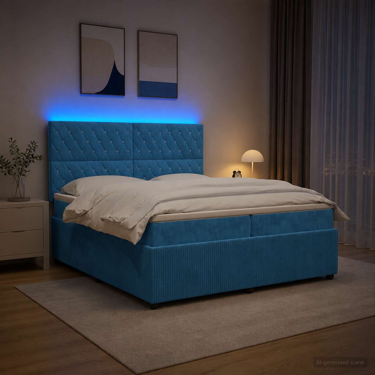 vidaXL Κρεβάτι με κουτί ελατηρίου LED και στρώμα Μπλε 200 x 200 cm