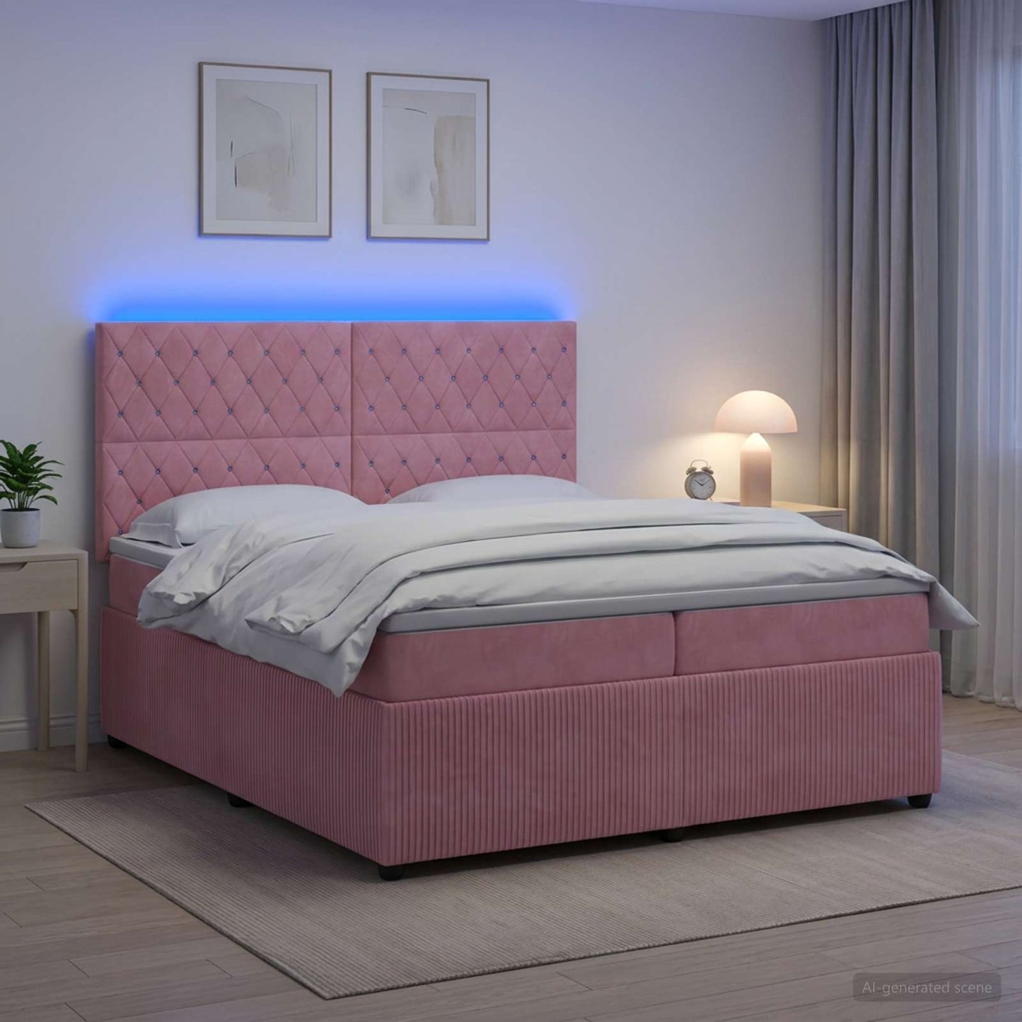 vidaXL Κρεβάτι με κουτί ελατηρίου LED και στρώμα Ροζ 200 x 200 cm