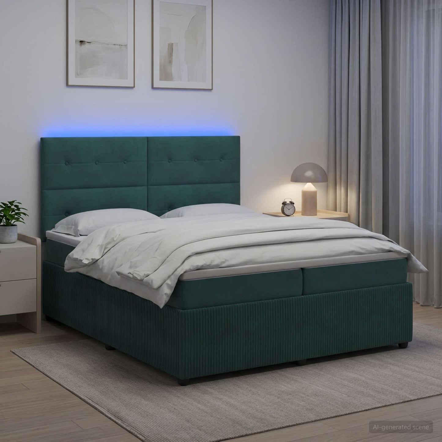 vidaXL Κρεβάτι με κουτί ελατηρίου LED και στρώμα Σκούρο Πράσινο