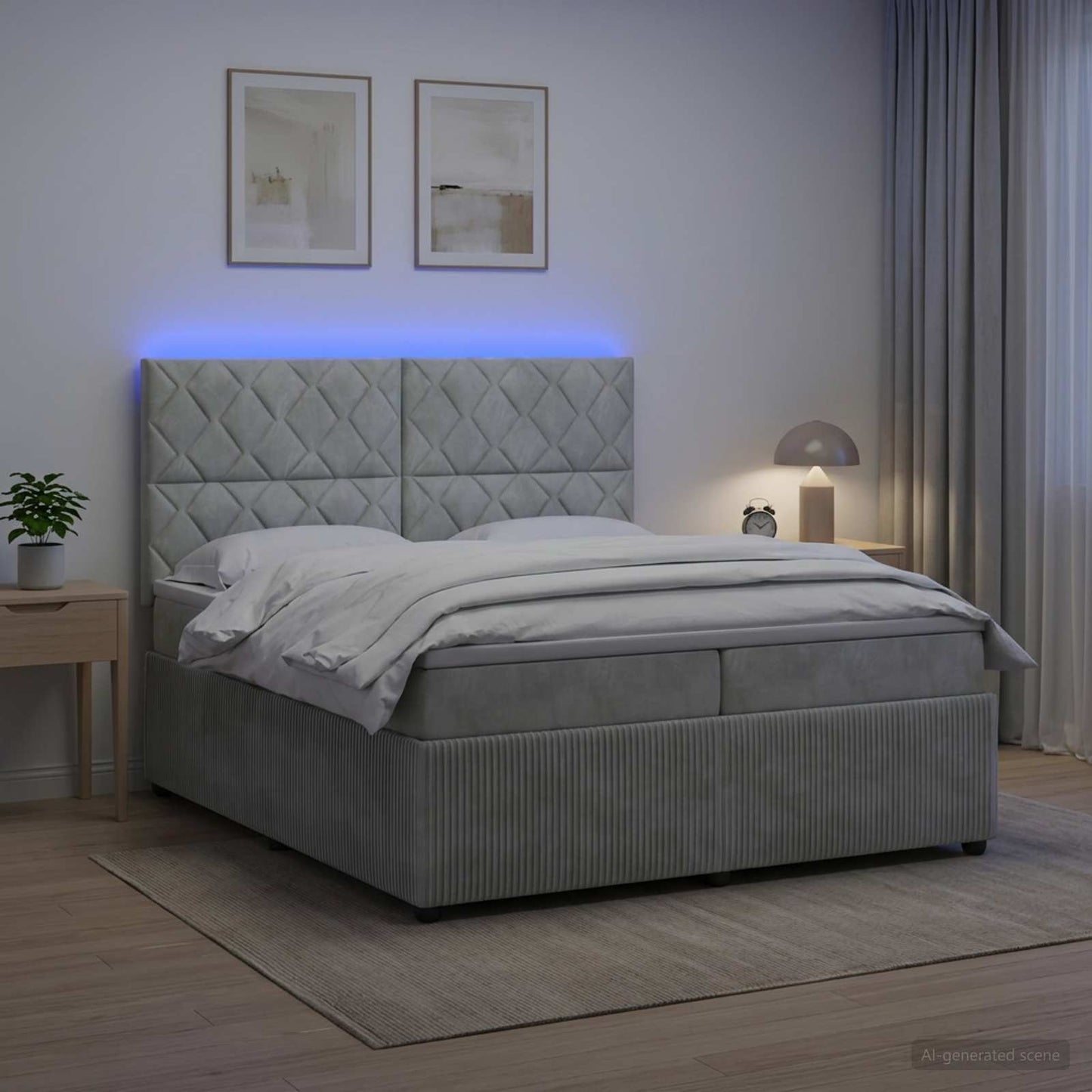 vidaXL Κρεβάτι με κουτί ελατηρίου LED και στρώμα Ανοιχτό γκρι Βελούδο