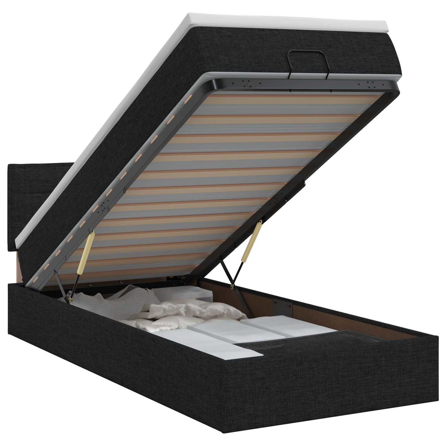 vidaXL Κρεβάτι Ottoman με στρώμα με κεφαλάρι Μαύρο 90 x 200 cm Ύφασμα