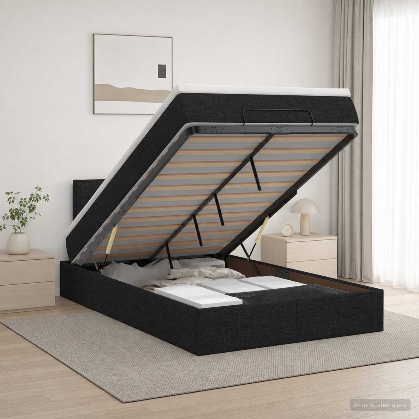 vidaXL Κρεβάτι Ottoman με στρώμα με κεφαλάρι Μαύρο 120 x 200 cm Ύφασμα