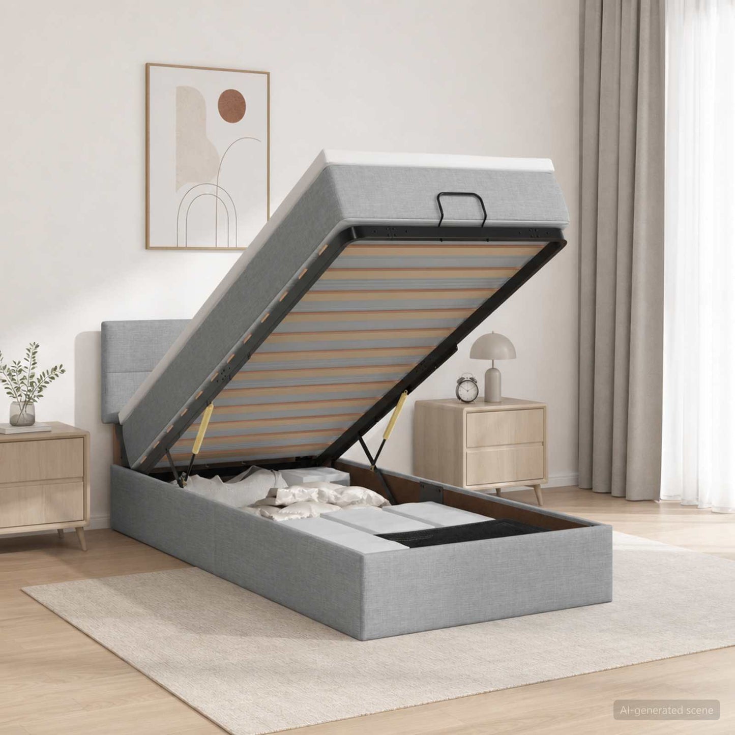 vidaXL Κρεβάτι Ottoman με Στρώμα και LED Ανοιχτό γκρι 100 x 200 cm