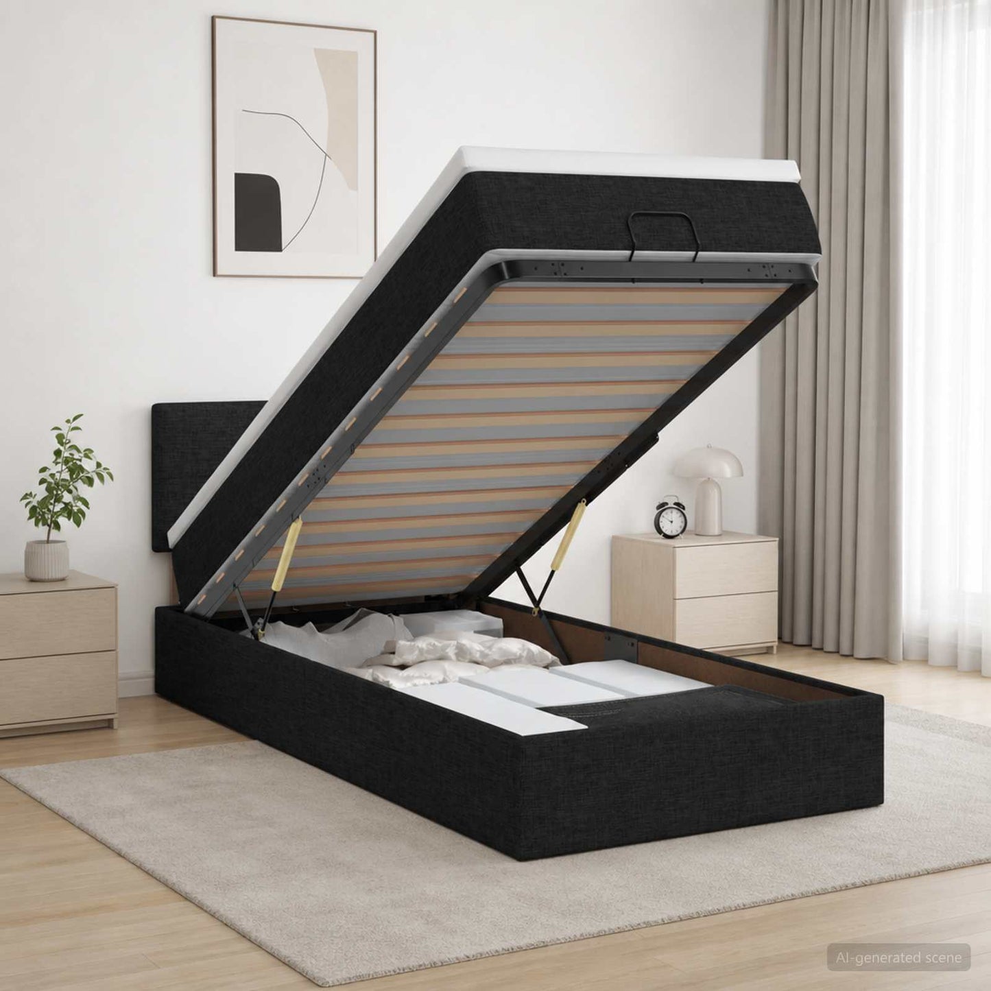 vidaXL Κρεβάτι Ottoman με Στρώμα και LED Μαύρο 80 x 200 cm Ύφασμα