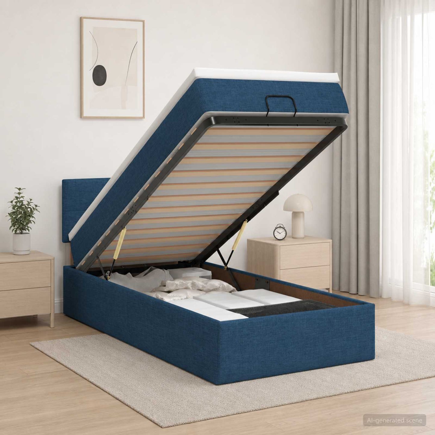 vidaXL Κρεβάτι Ottoman με Στρώμα και LED Μπλε 90 x 190 cm Ύφασμα