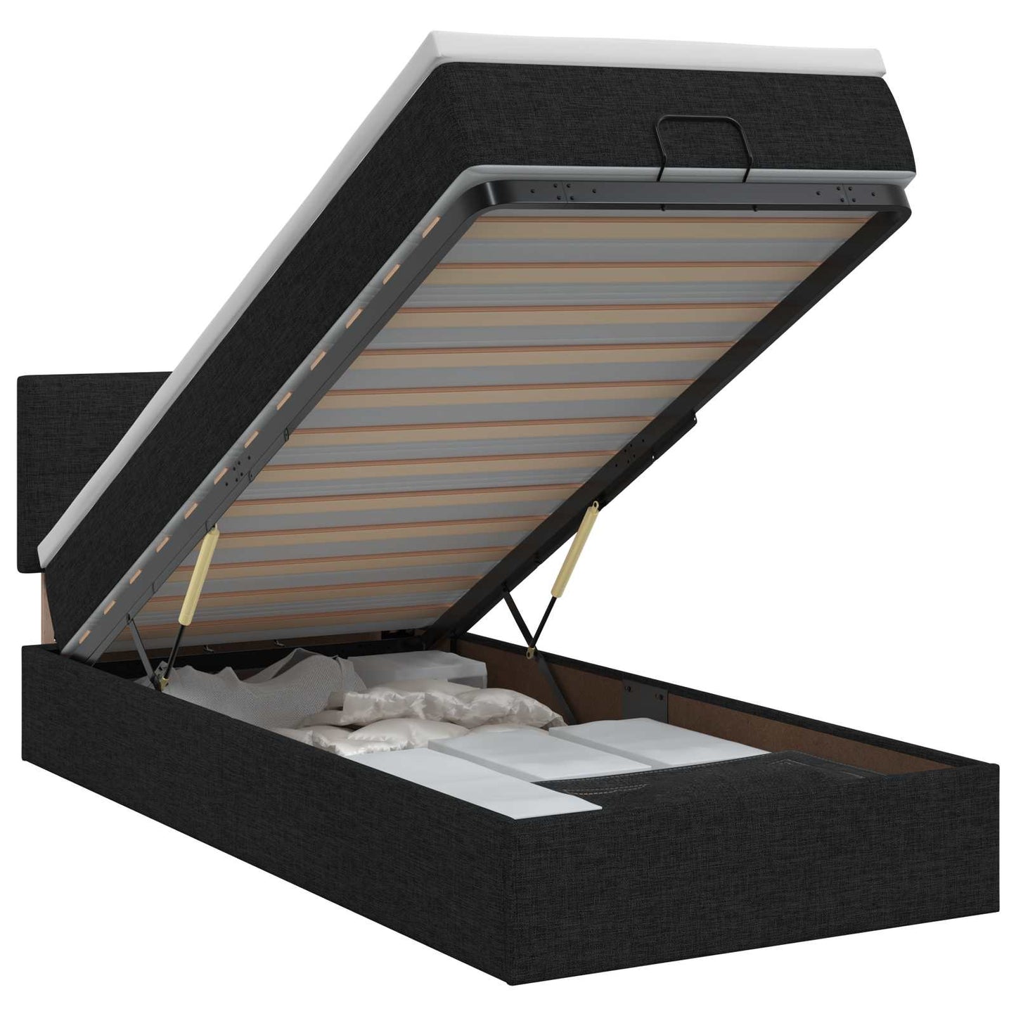 vidaXL Κρεβάτι Ottoman με στρώμα με κεφαλάρι Μαύρο 90 x 200 cm Ύφασμα