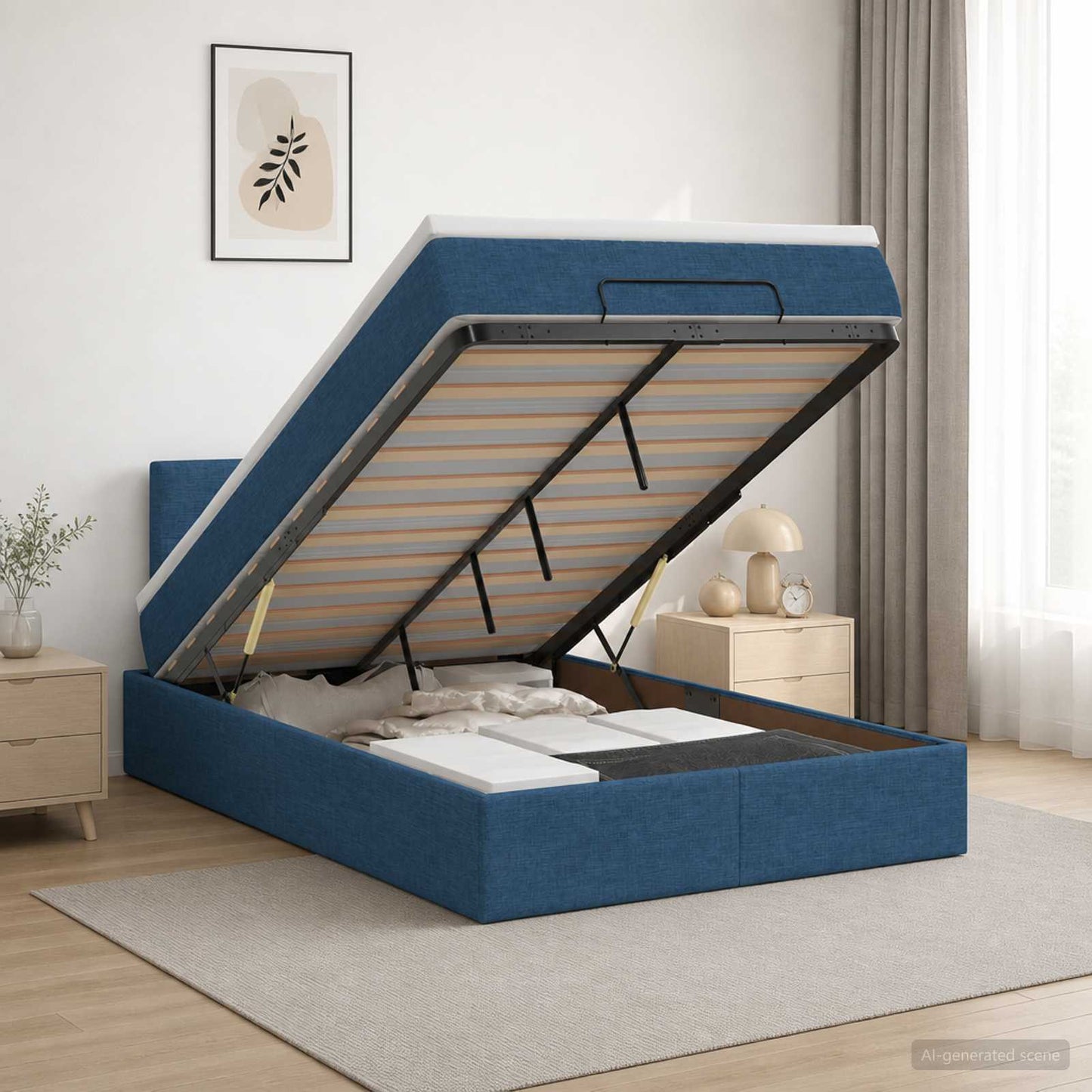 vidaXL Κρεβάτι Ottoman με στρώμα με κεφαλάρι Μπλε 120 x 200 cm Ύφασμα