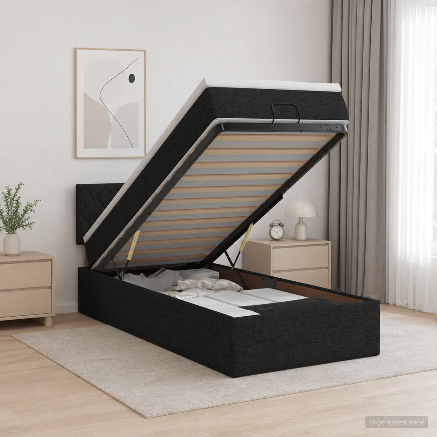 vidaXL Κρεβάτι Ottoman με Στρώμα και LED Μαύρο 80 x 200 cm Ύφασμα
