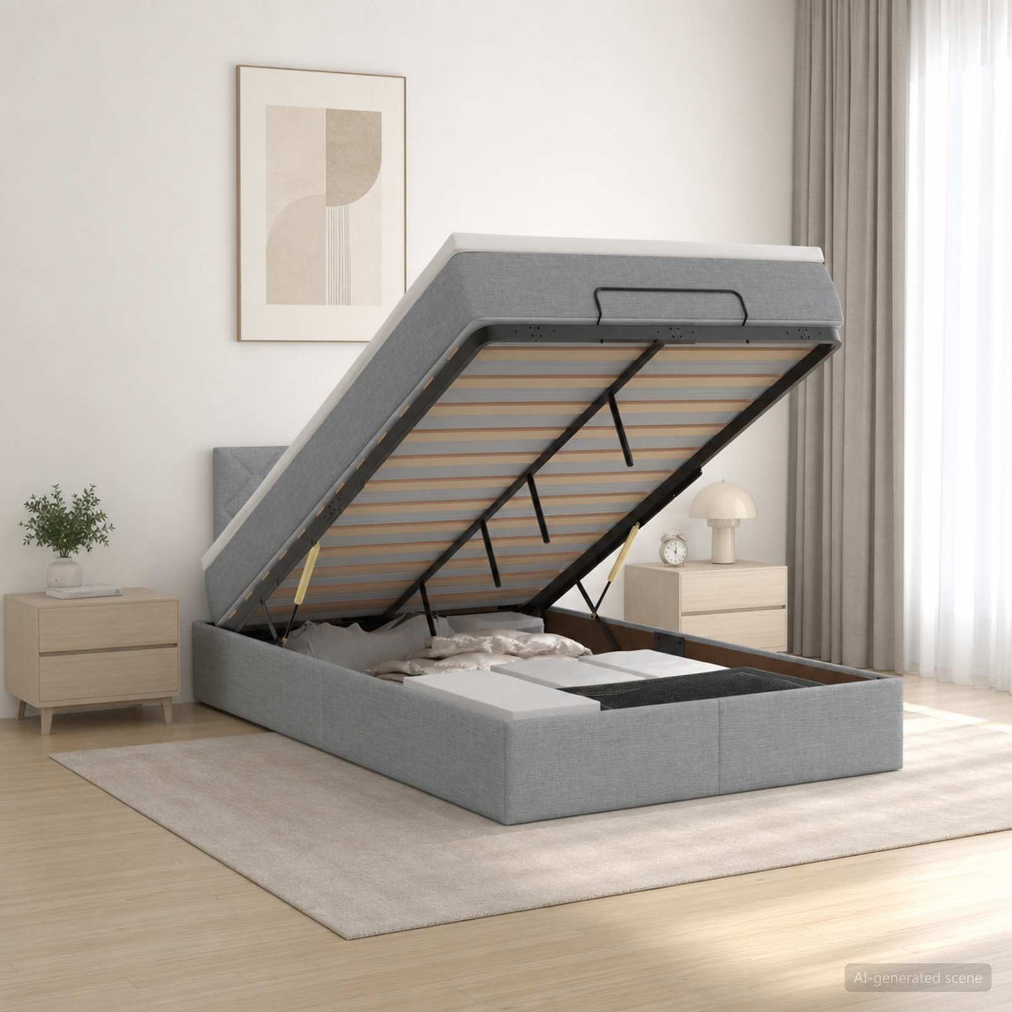 vidaXL Κρεβάτι Ottoman με στρώμα Ανοιχτό γκρι 120 x 190 cm Ύφασμα