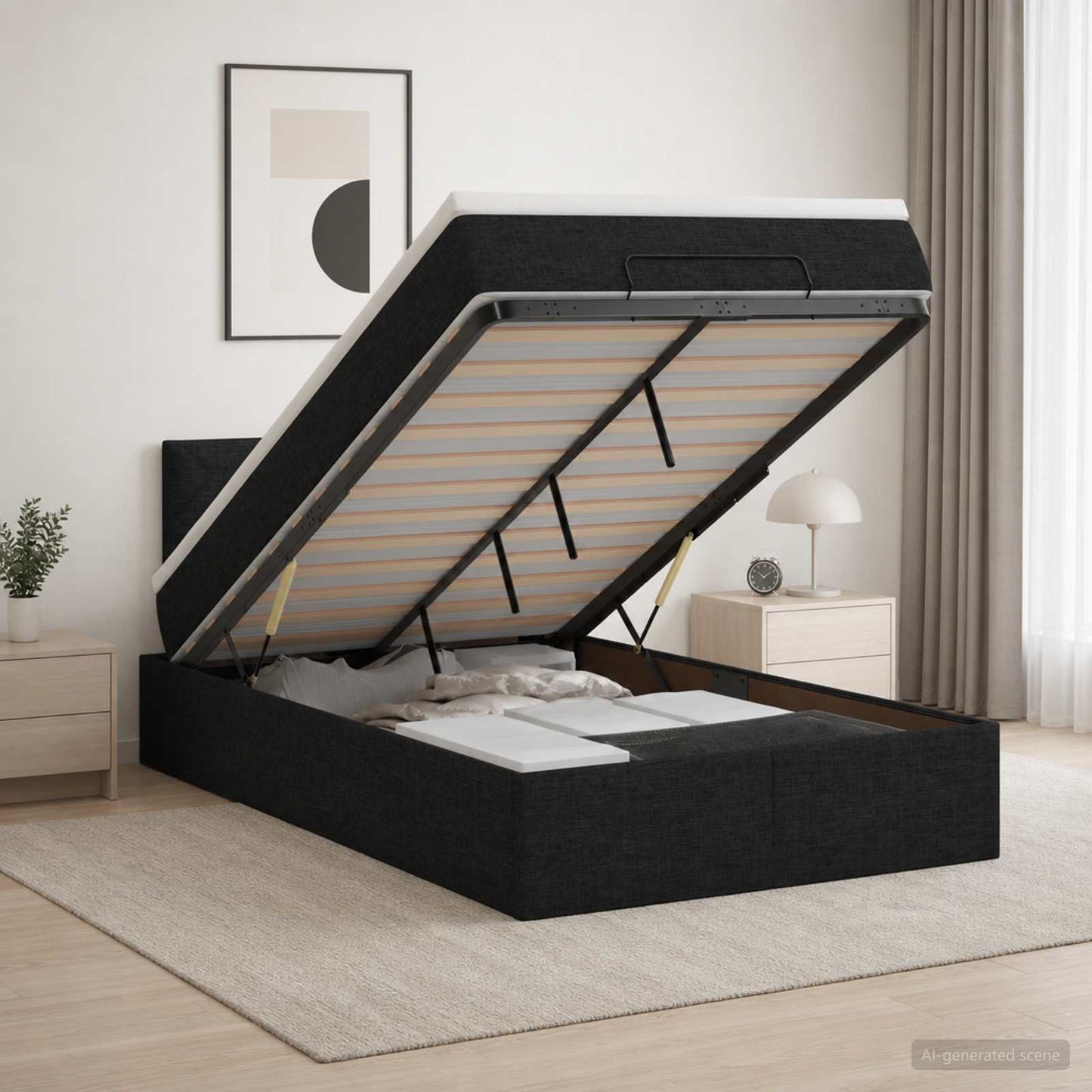 vidaXL Κρεβάτι Ottoman με Στρώμα και LED Μαύρο 120 x 200 cm Ύφασμα
